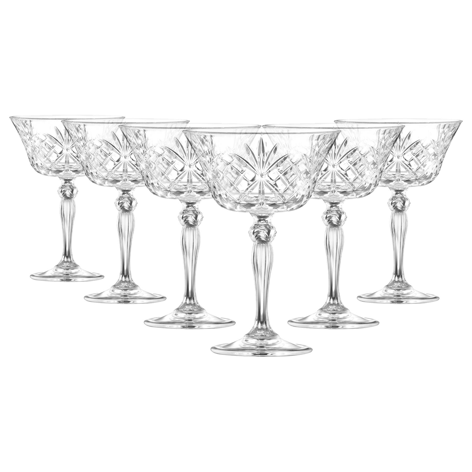 6x RCR Crystal 260ml Melodia Glass Champagne Saucers Vintage Saucer Glasses Set