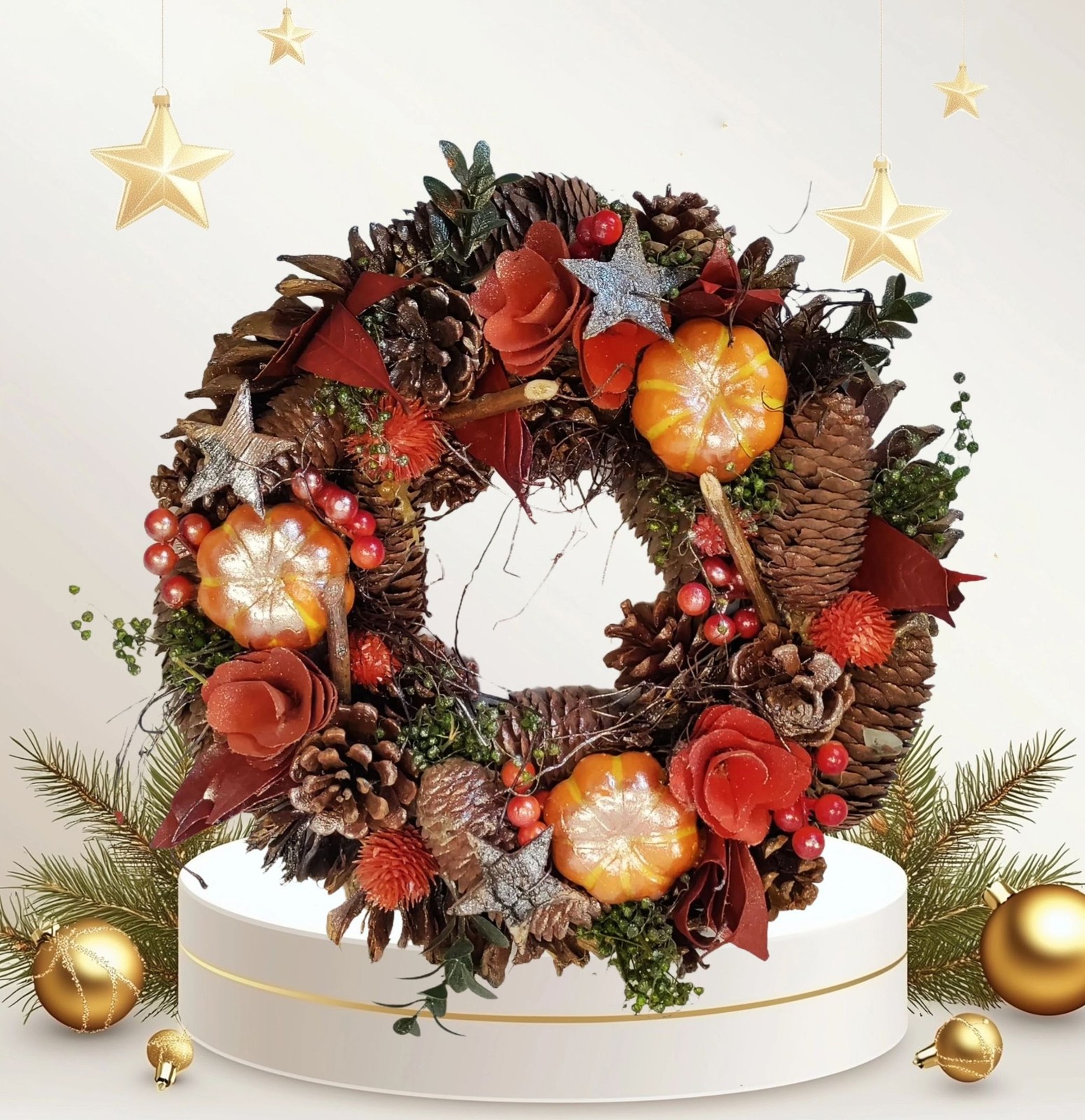38cm Large Autumn Door Wreath Decorative Christmas Wreath Orange Pumpkin Foliage