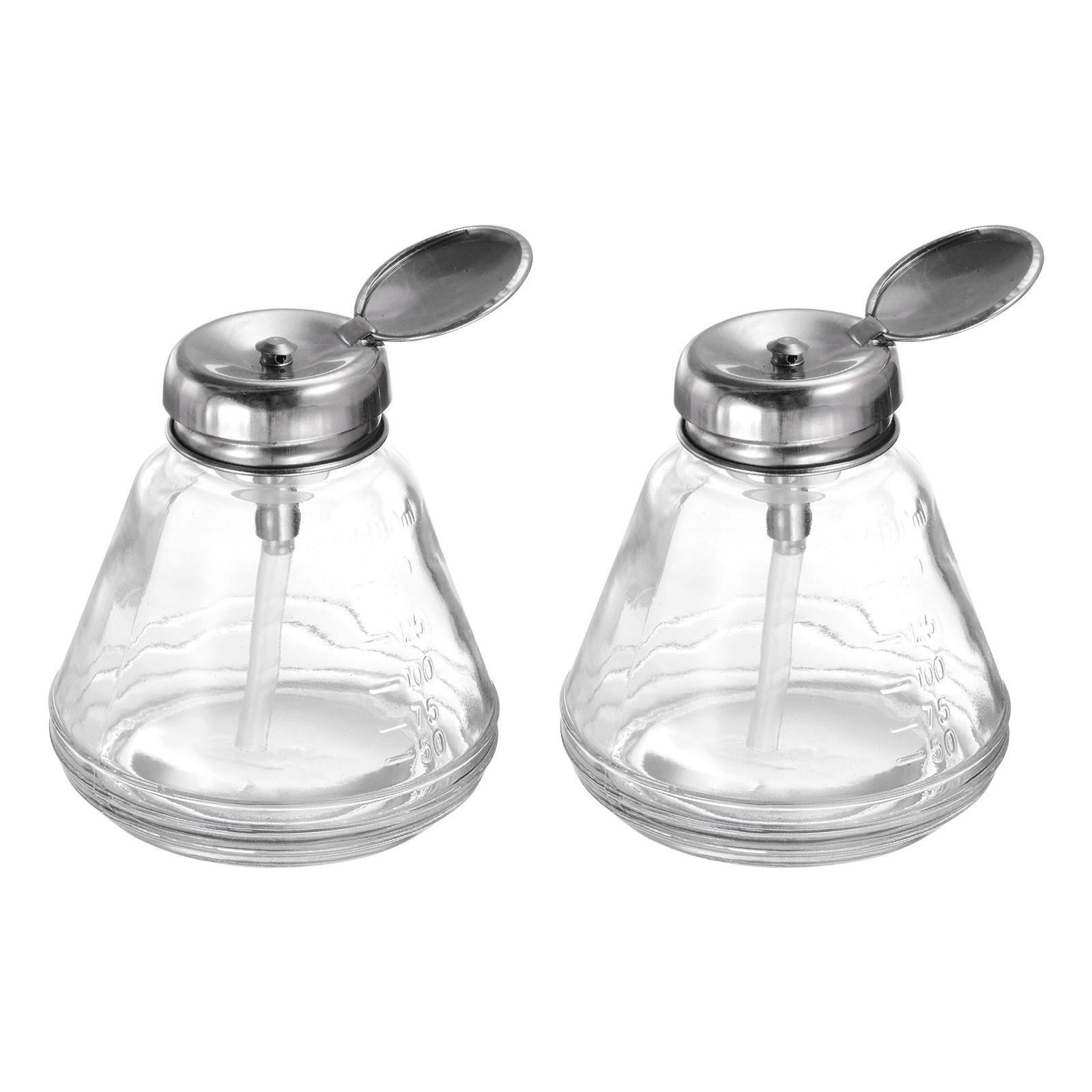 2Pcs 6Oz / 180ML Glass Pump Dispenser Bottle with Metal Flip Cover