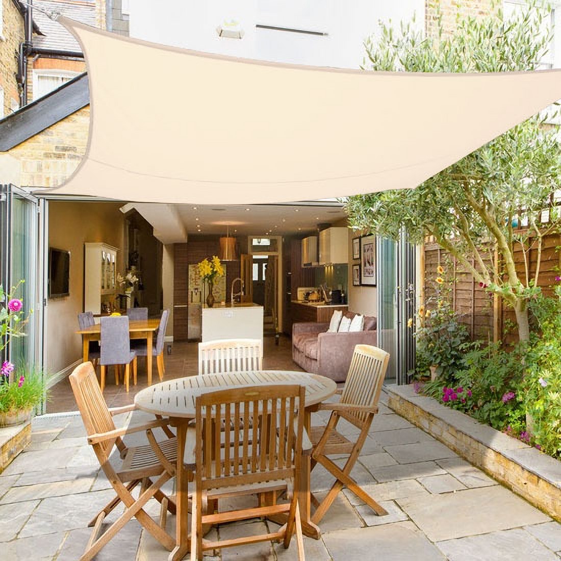 3m Sun Shade Sail Garden Canopy Awning Screen 98% UV Block Square Cream