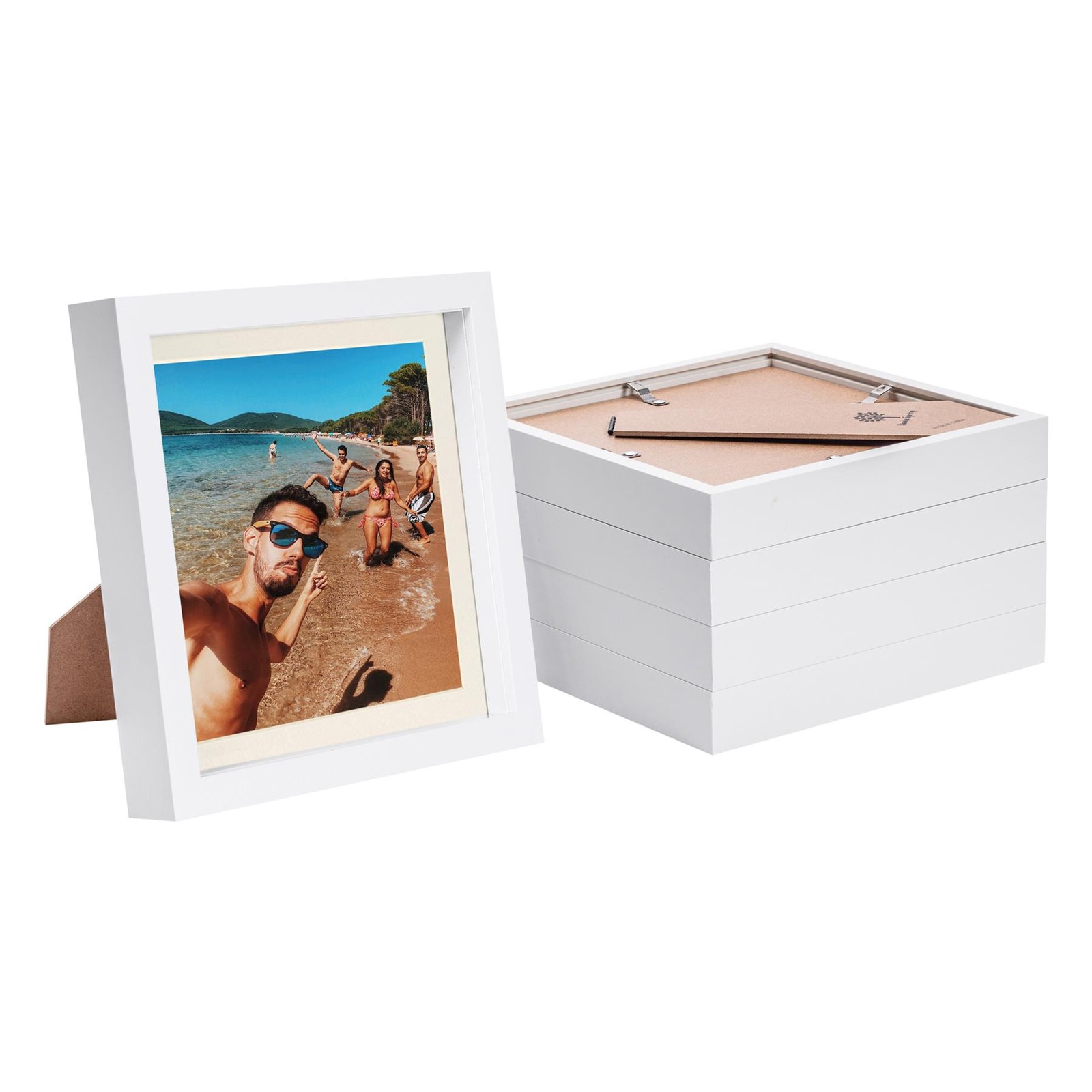 5x White 8" x 8" 3D Box Photo Frames Ivory 6" x 6" Mount Craft Shadow Picture