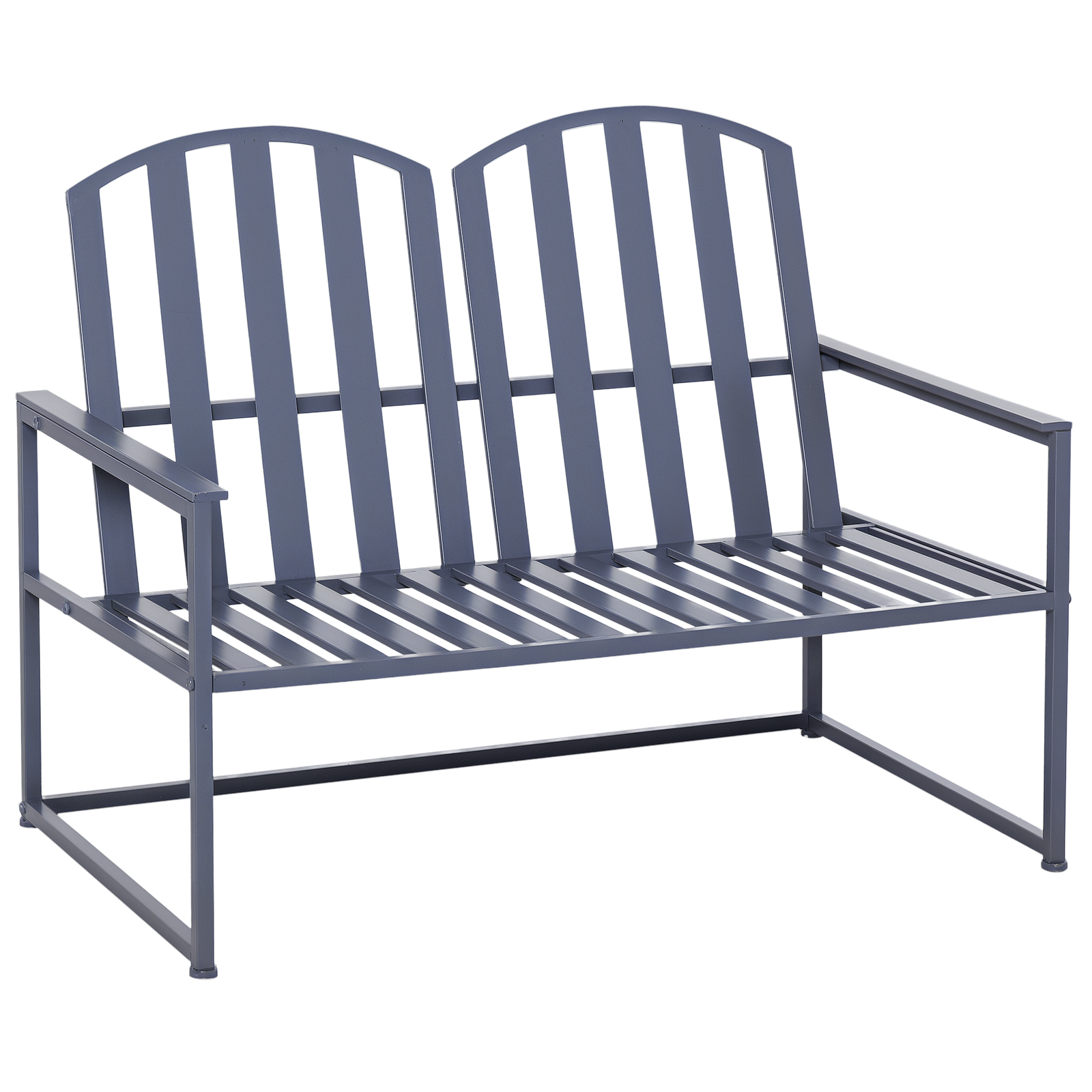 Outsunny 2 Seat Steel Patio Garden Bench Chair Slat Design Backyard Porch, Grey