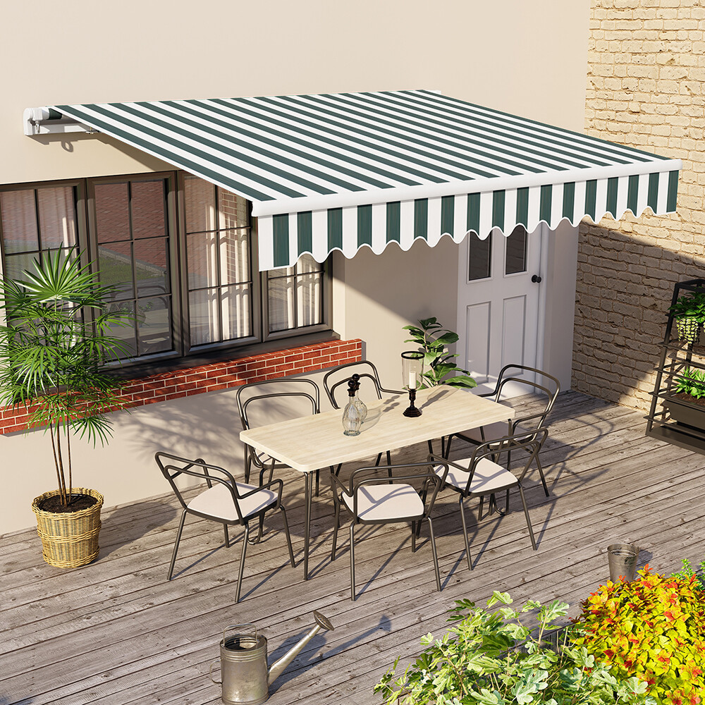 2x1.5M Garden Patio Manual Awning Canopy Shade Shelter Retractable Green&White