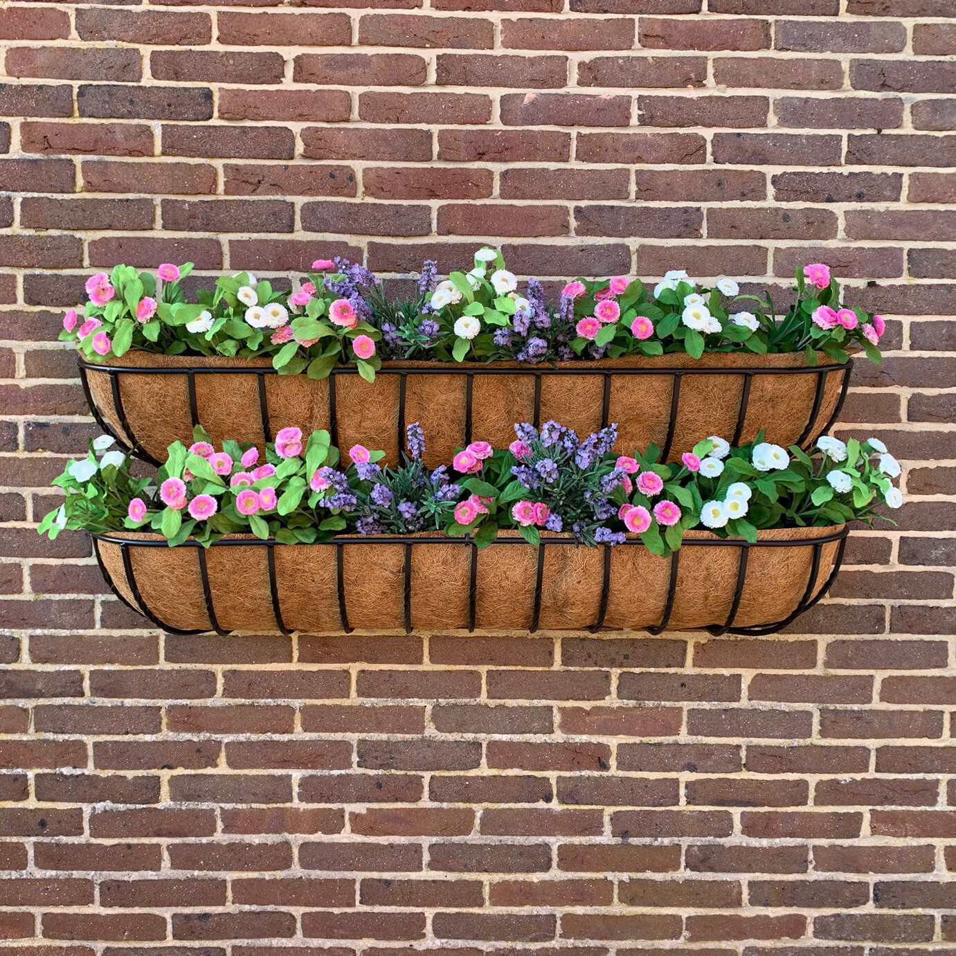 Garden Wall Planters Outdoor Black Metal Basket Manger Trough (120cm) - Set of 2