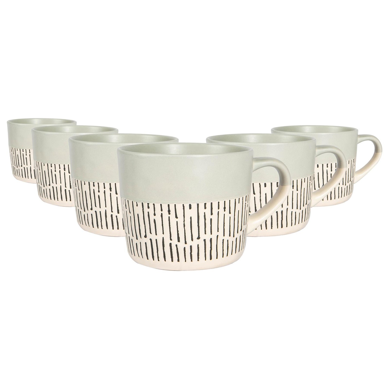 6x Grey 450ml Dipped Dash Stoneware Coffee Mugs Large Ceramic Tea Cups Set