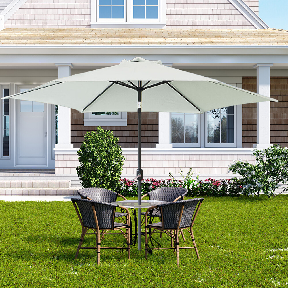 2.7M Outdoor Garden Parasol Sun Shade Patio Round Umbrella Crank Canopy Cream