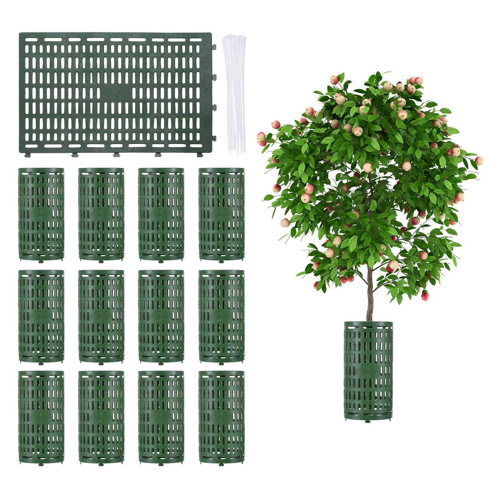 12pcs Plastic Tree Trunk Protectors Tree Bark Guard with 40pcs Zip Ties Green