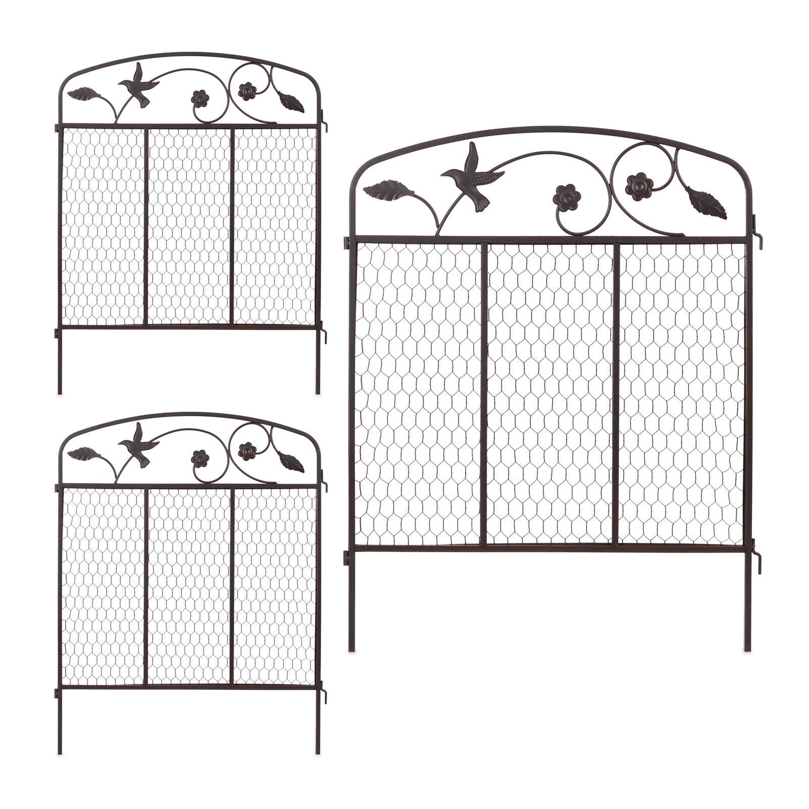 Decorative garden fencing Durable Dark brown Decorative metal fencing 3 pieces