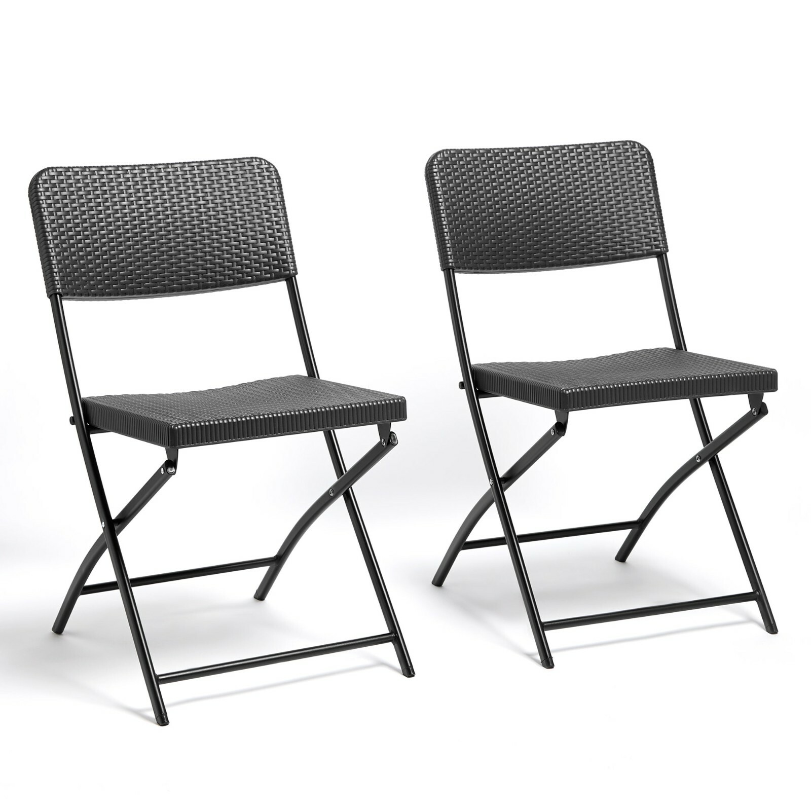 Folding Garden Chairs, Portable Rattan Effect Foldable Chairs Set of 2 - VonHaus