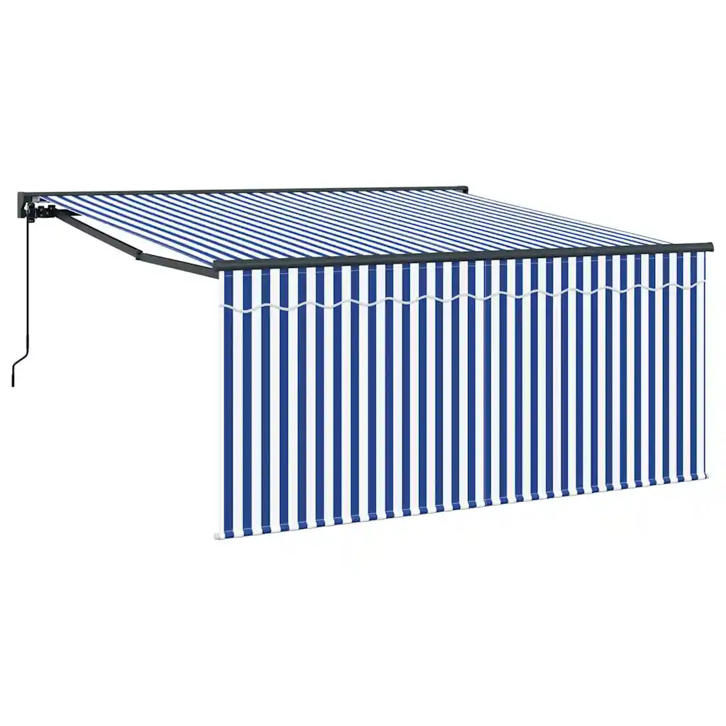 vidaXL Retractable Awning Manual Blue and White 350 x 250 cm, Modern Garden and
