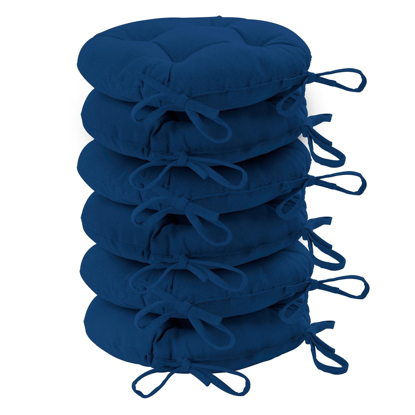 6x Round Garden Chair Seat Cushions Cotton Polyester Filled Outdoor Dining Navy