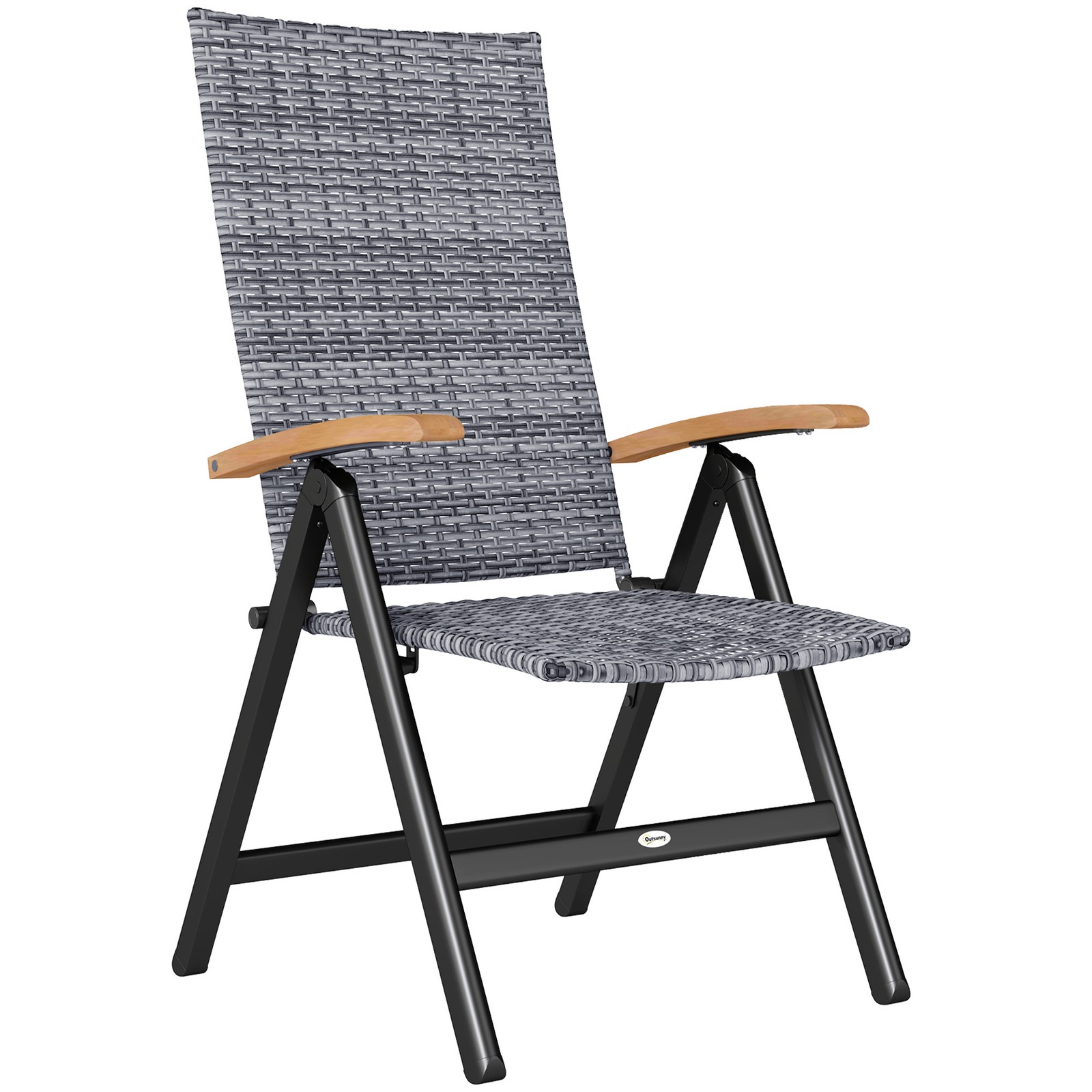 Outsunny Folding Rattan Garden Dining Chair with Reclining Back, Light Grey