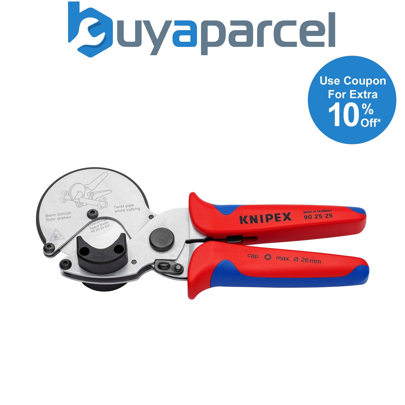 Draper 13165 KNIPEX 90 25 25 Pipe Cutter For Composite and Plastic Pipes, 210mm