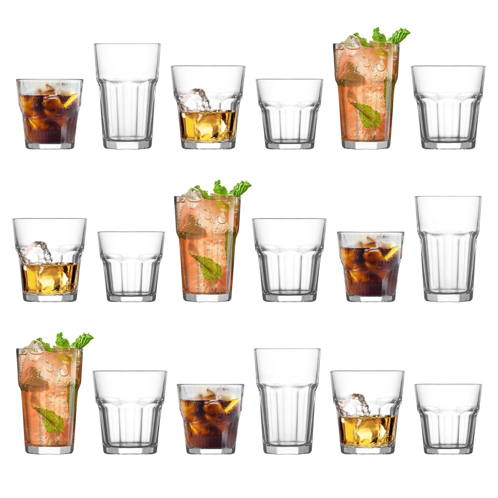LAV 18pc Aras Stacking Glassware Set Glass Highball Glasses Drinking Tumblers