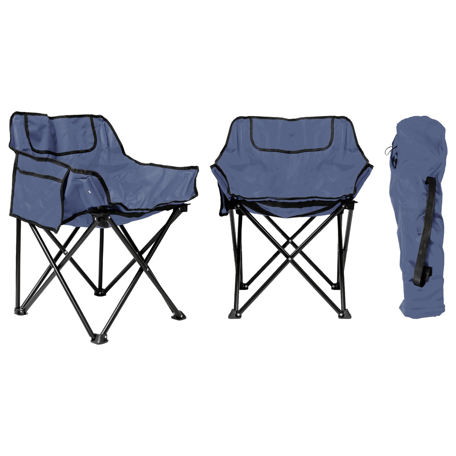 2x Premium Folding Camping Chairs with Pockets & Carry Bag Navy Portable Seat