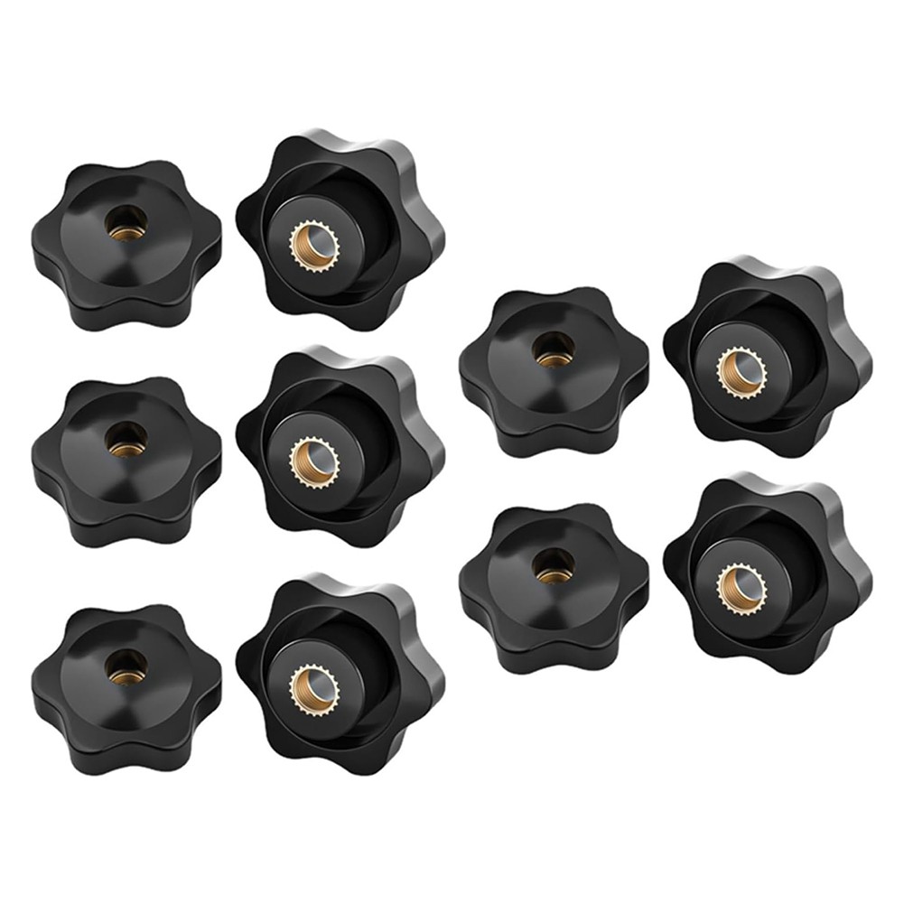 6X(10Pack Plum-Blossom Hand Tightening Rubber-Head Nuts Black Thumb Nuts5925