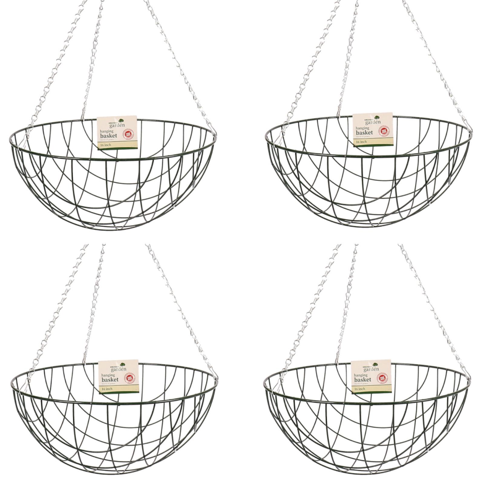 Wire Hanging Flower Basket 16″ With Metal Chains & Hook SET OF FOUR