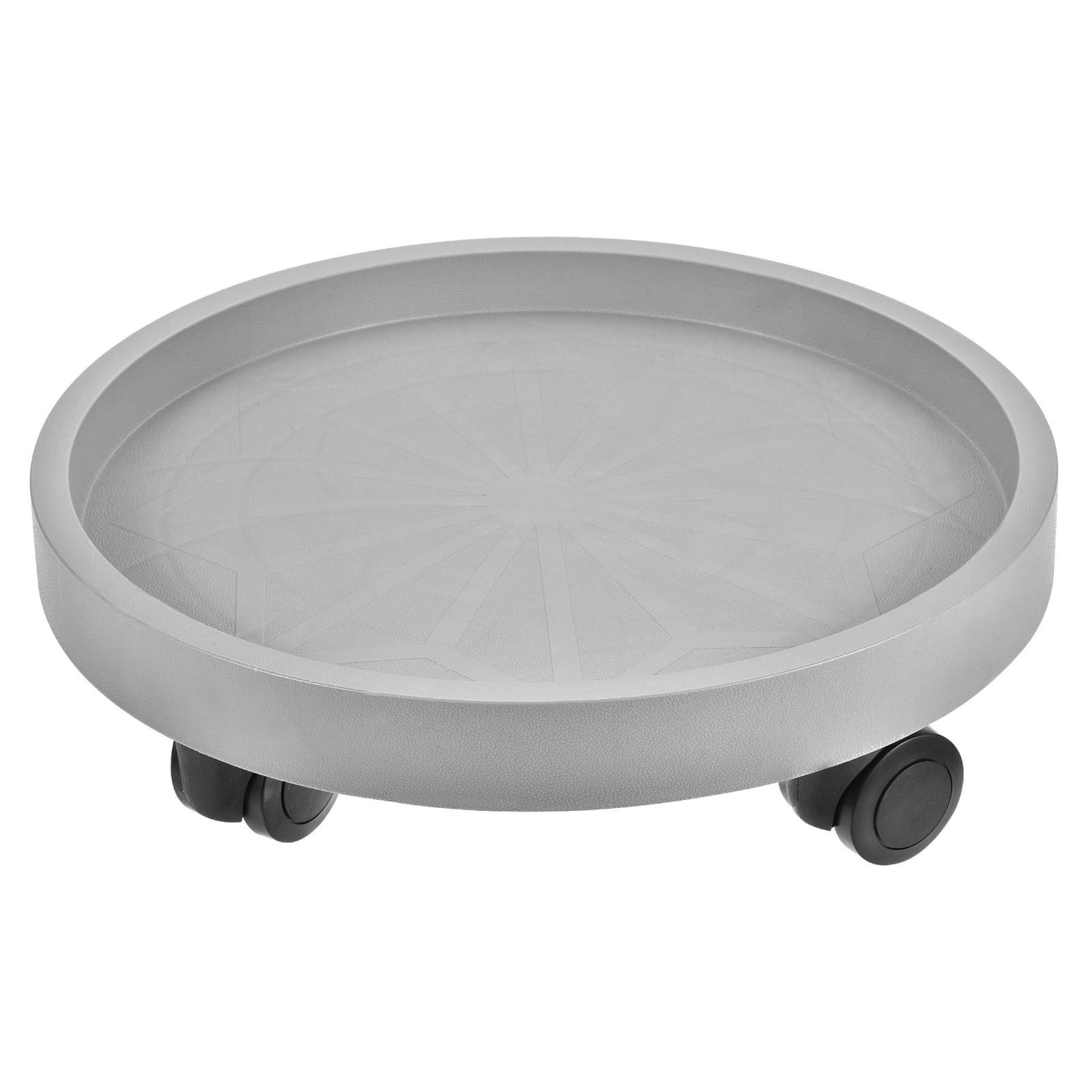 14" Plant Pallet with Wheels Round Plastic Rolling Flowerpot, Gray