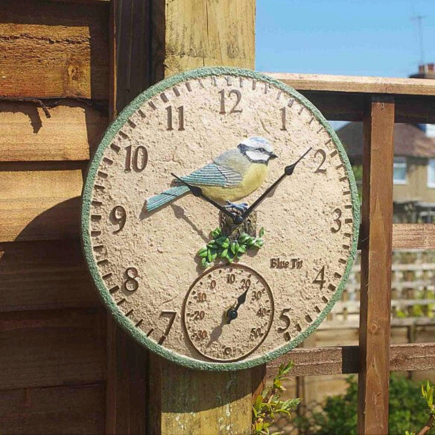 Outdoor Garden Wall Clock Large 12'' Bird Thermometer Indoor Battery Birds Round
