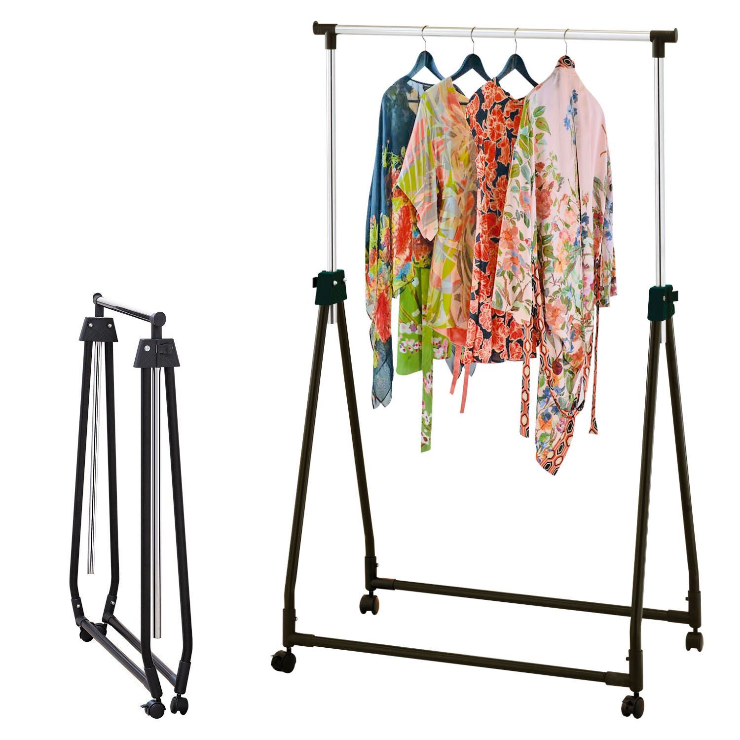 Chrome / Black Portable Collapsible Clothes Hanging Rail Adjustable Hanging Rack