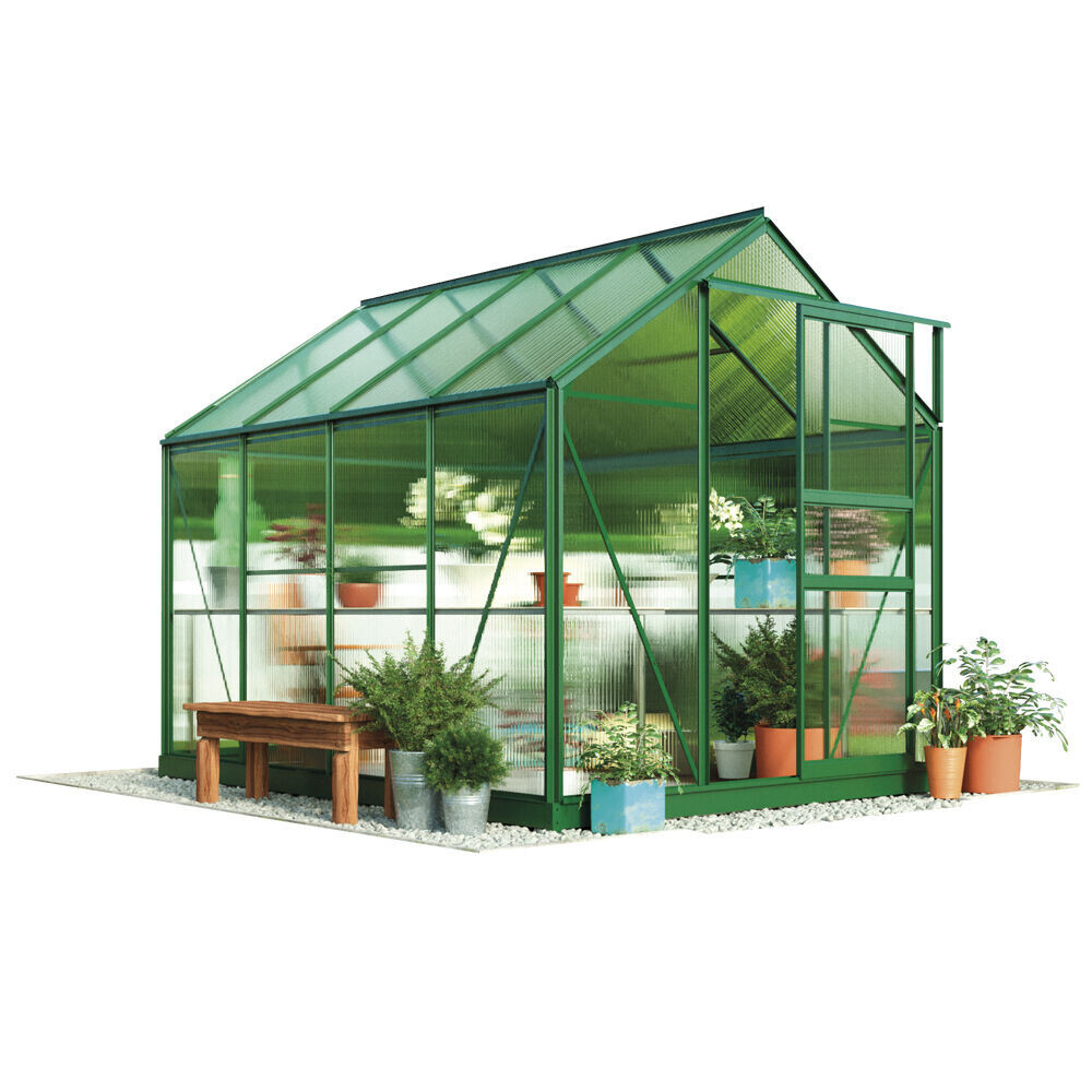 Garden Grow 6x8' Greenhouse Polycarbonate Aluminium Sliding Door Plastic Glazing