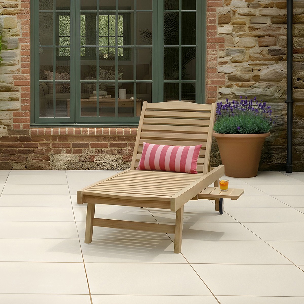 Charles Bentley Solid Wooden Teak Garden Patio Reclining Sun Lounger Sunbed