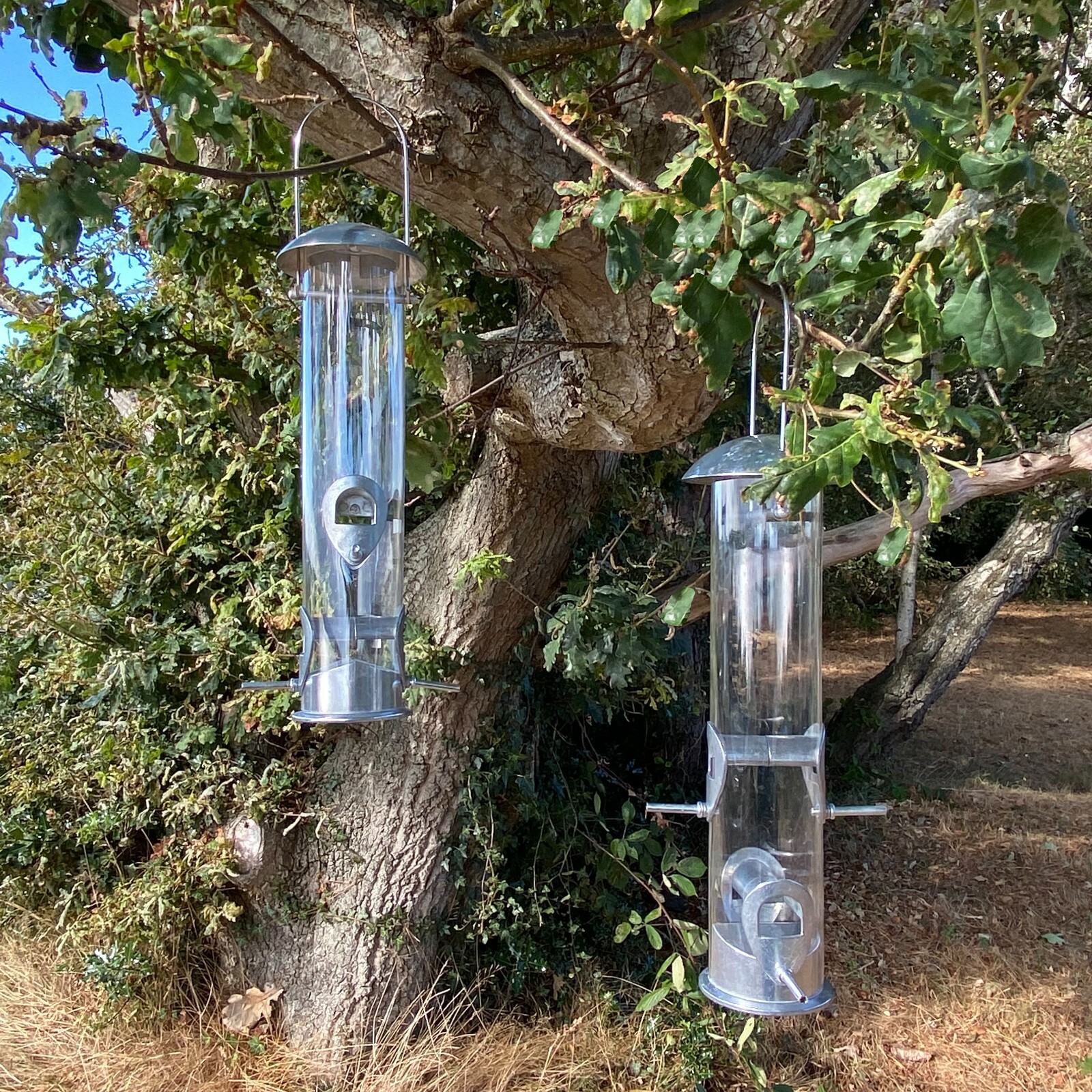 Hanging Bird Seed Feeders (Set of 2) Heavy Duty Aluminium with 4 Feeding Ports
