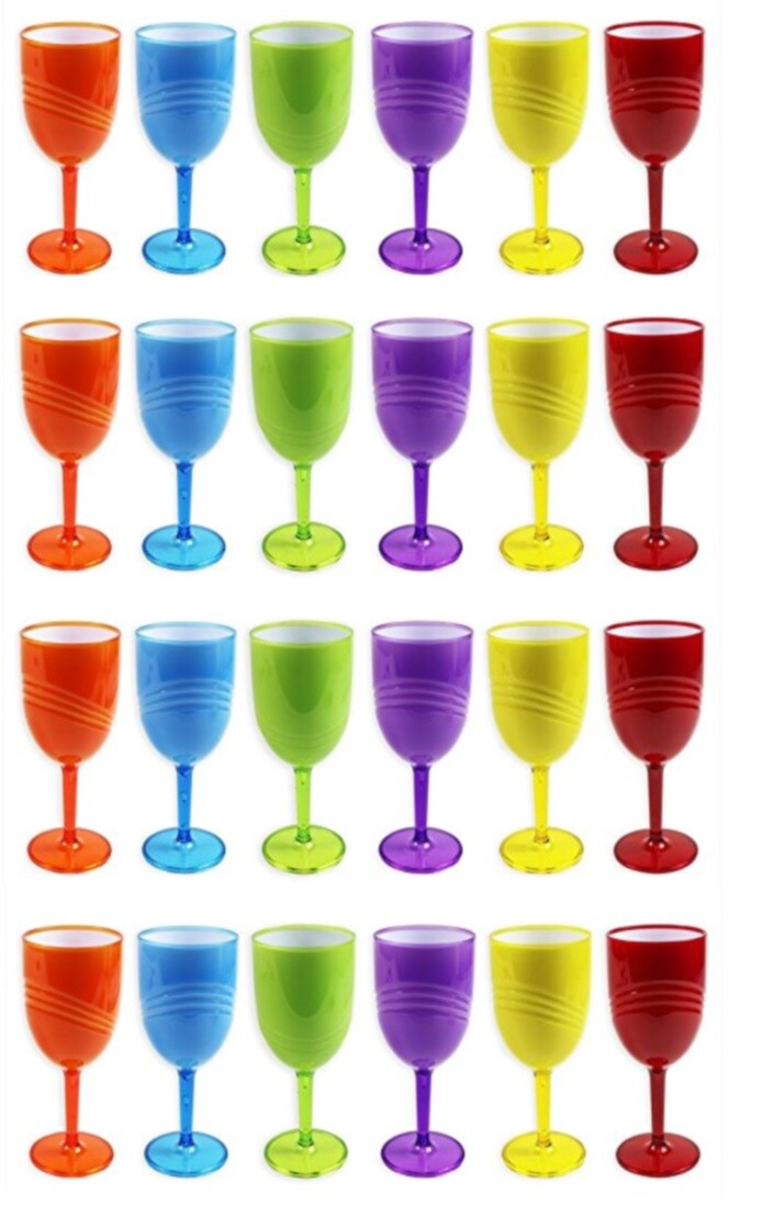 Coloured Plastic Wine Glasses Goblets Pack Of 24 2 Tone Champagne Cocktail Drink