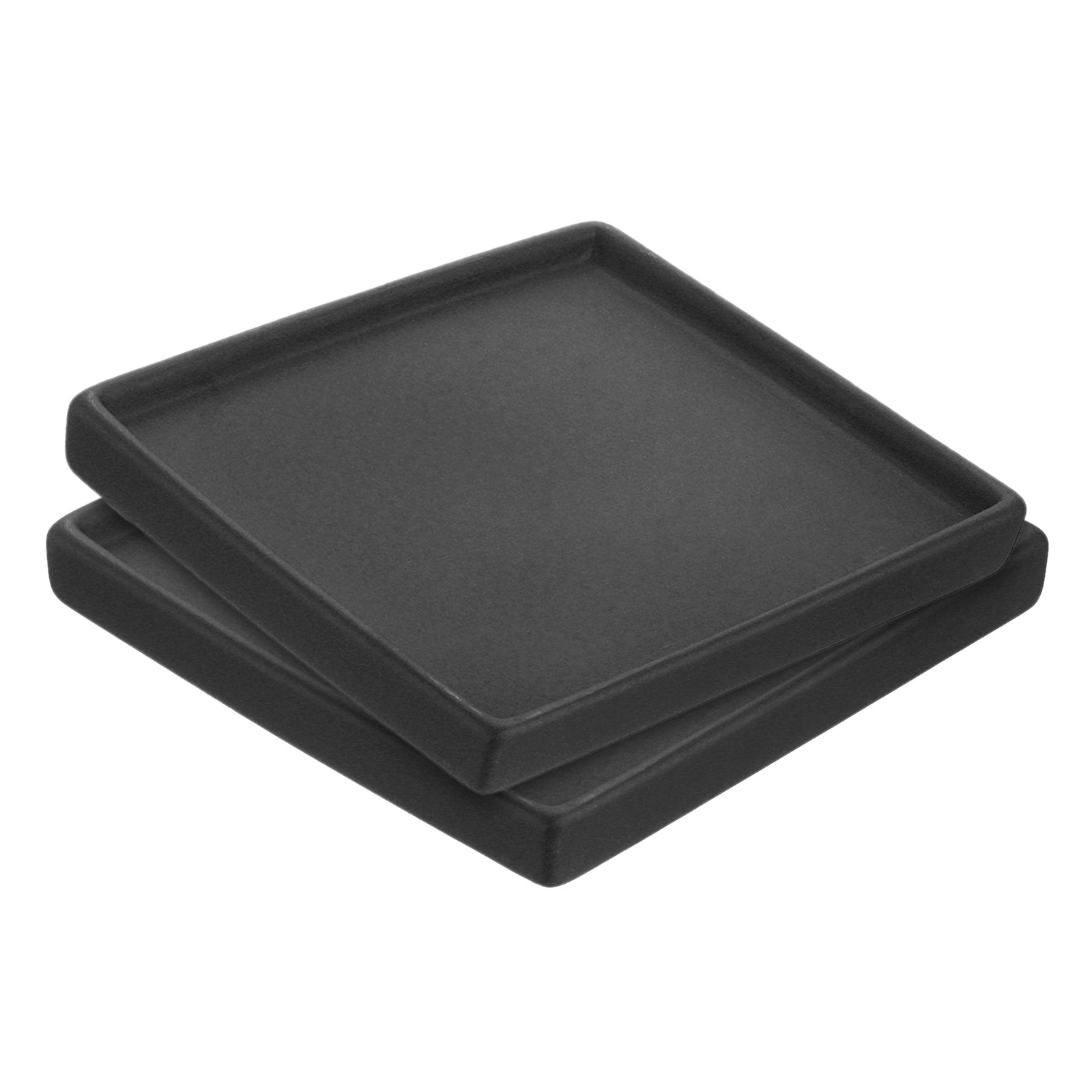 Plant Pot Saucers 6.3 Inch, 2 Pack Ceramic Square Flower Tray, Black