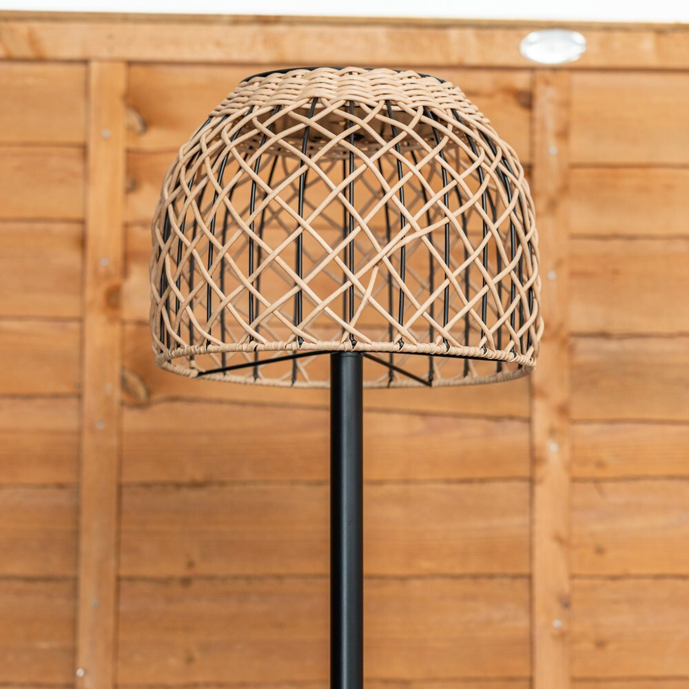 Solar Powered Natural Rope Floor Lamp Outdoor Rattan Shade Garden LED Lighting