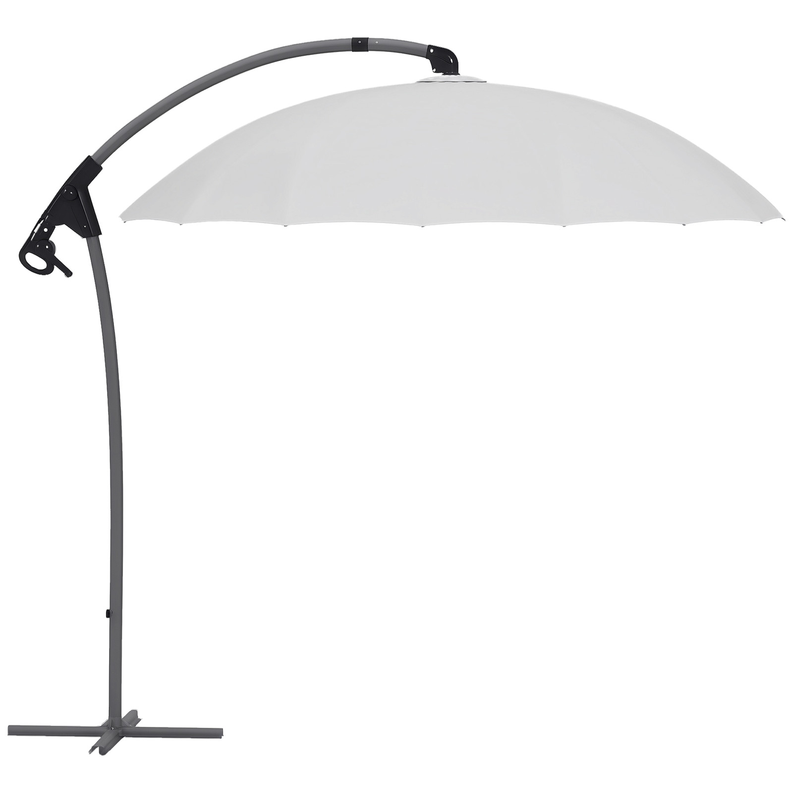 Outsunny 2.7m Cantilever Parasol with Cross Base, Crank Handle, 16 Ribs, Grey