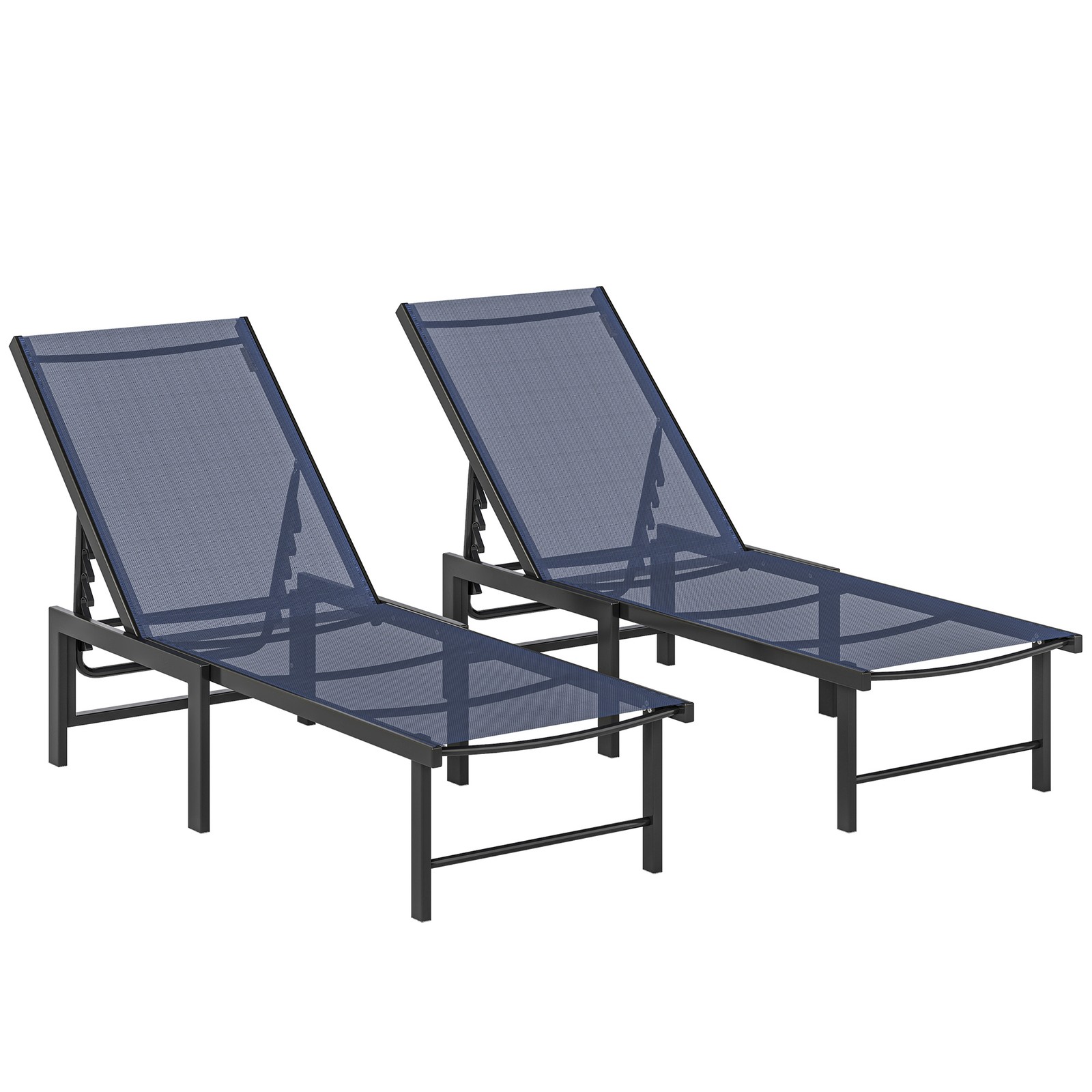 Outsunny Sun Loungers Set of 2, 5-Level Reclining Sunbeds, Dark Blue