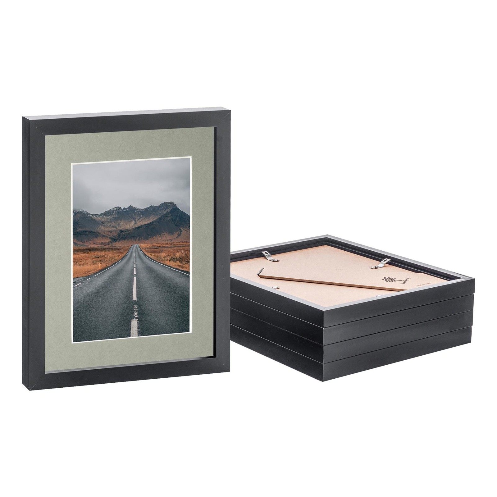 5x Black 8" x 10" Photo Frames with Grey 5" x 7" Mount Picture Wall Décor