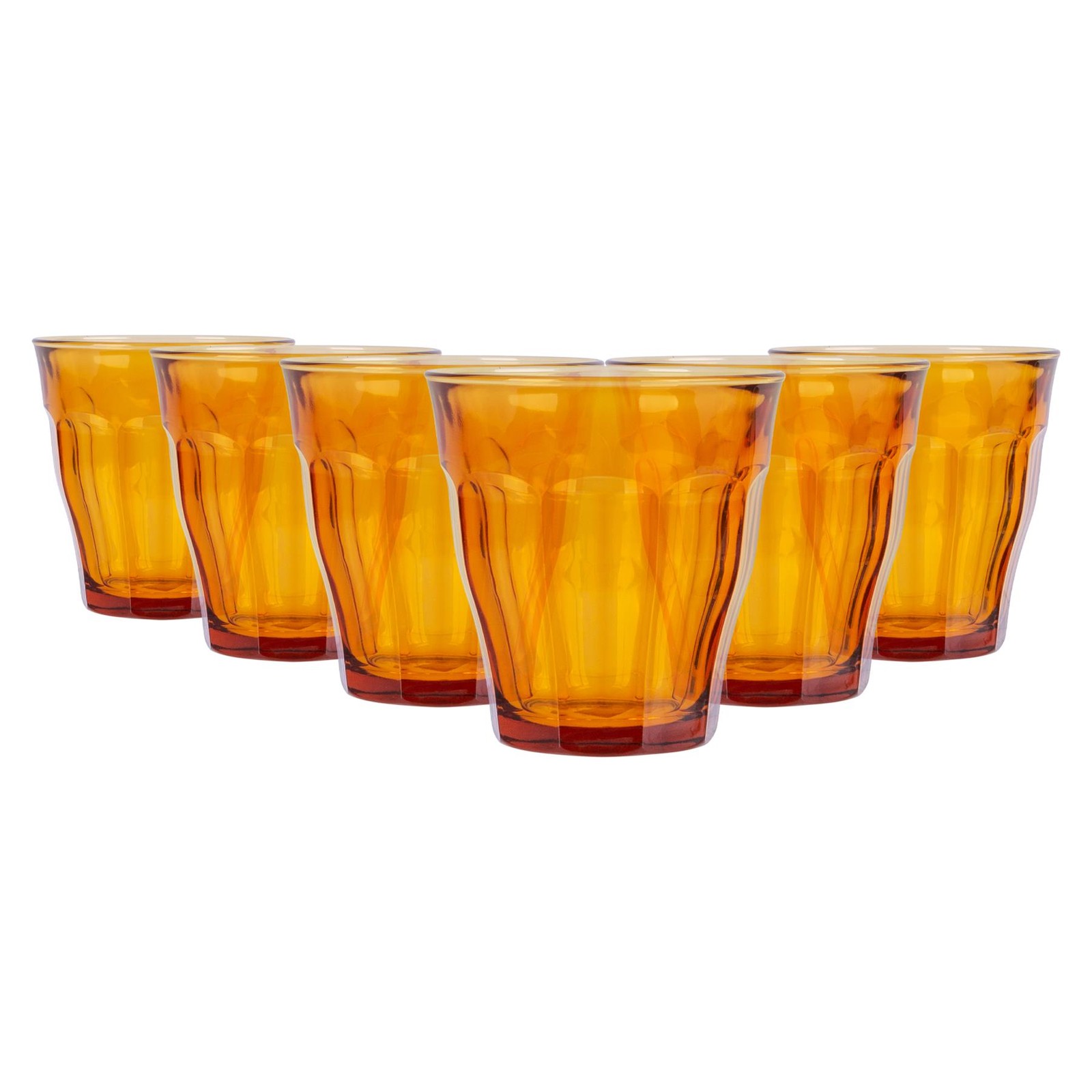 6x Duralex Amber 250ml Picardie Glass Tumblers Water Whiskey Drinking Cup Set