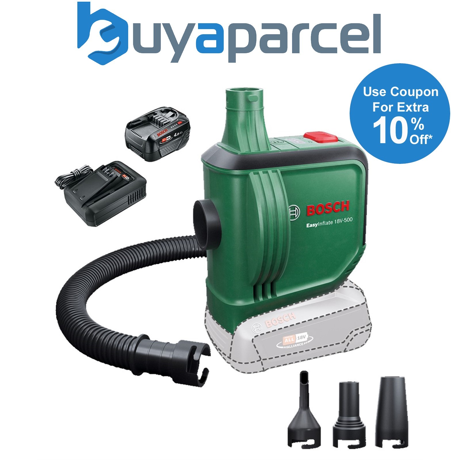 Bosch 0603947200 EasyInflate 18v Volume Air Pump Inflator + 4AH Battery Kit