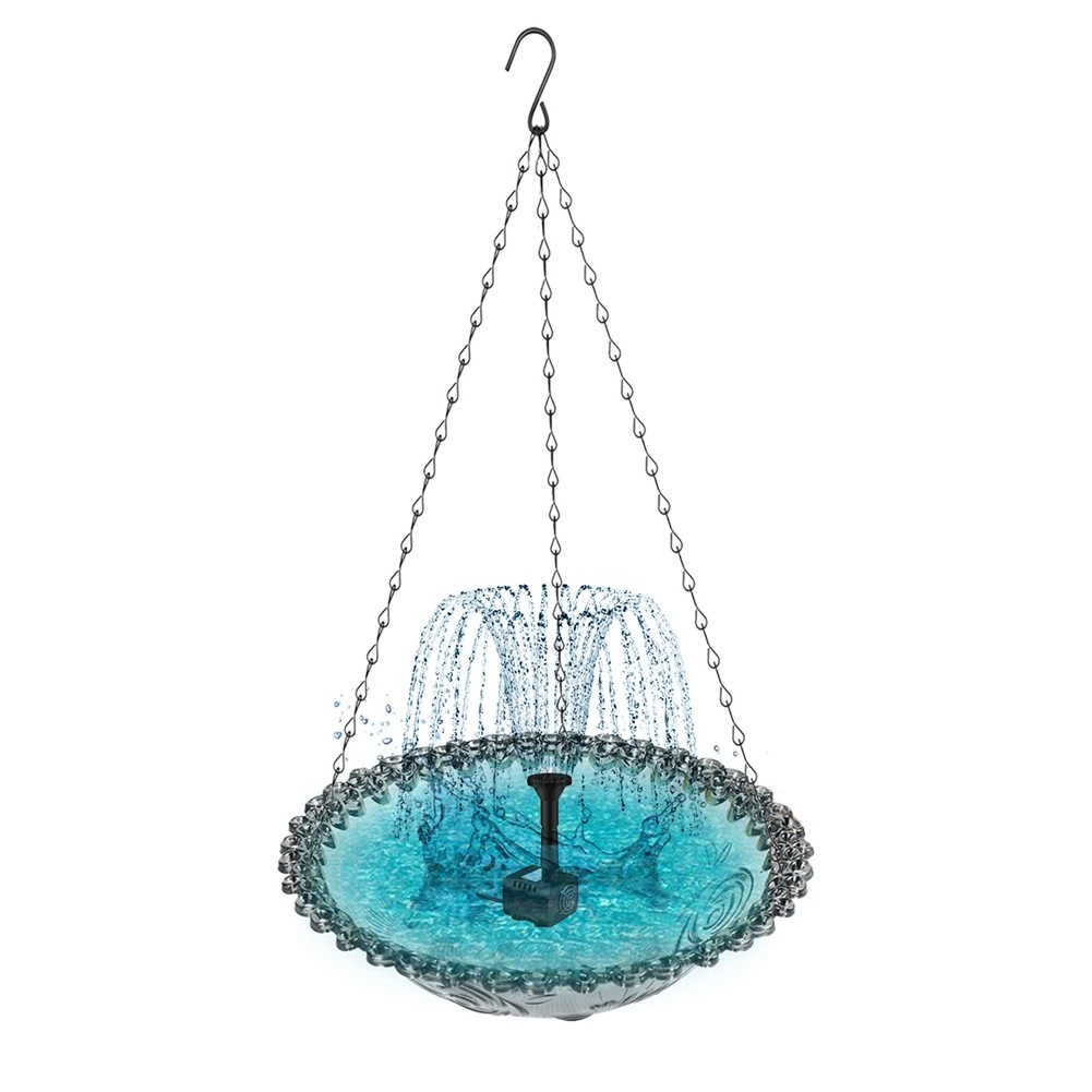 Hanging Bird Bath with Solar Fountain Solar Bird Bath Fountains Hanging2078