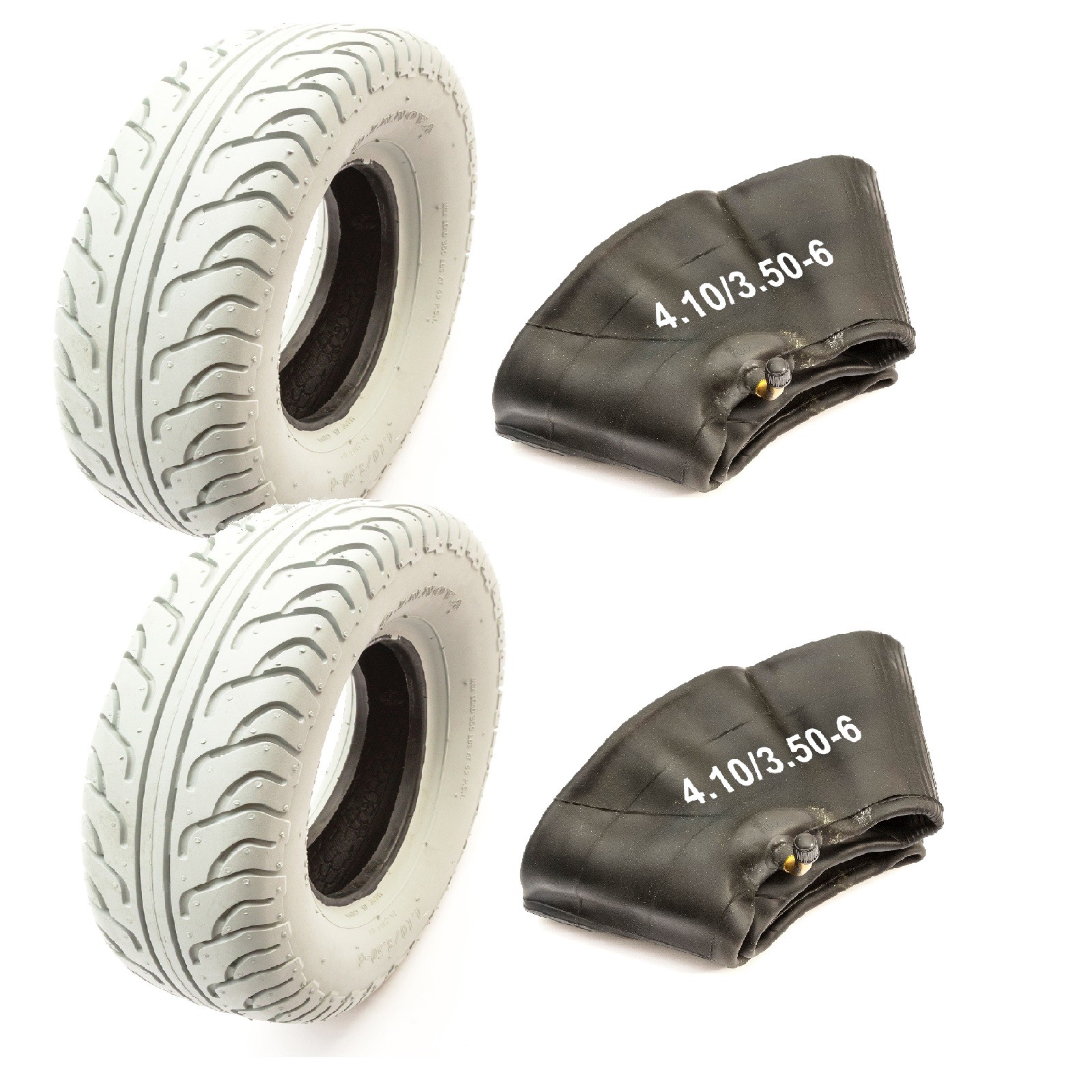 2x Tyre & Tube 12 Inch Mobility Scooter 4.10/3.50-6 Wheel 4 Ply Bent Valve