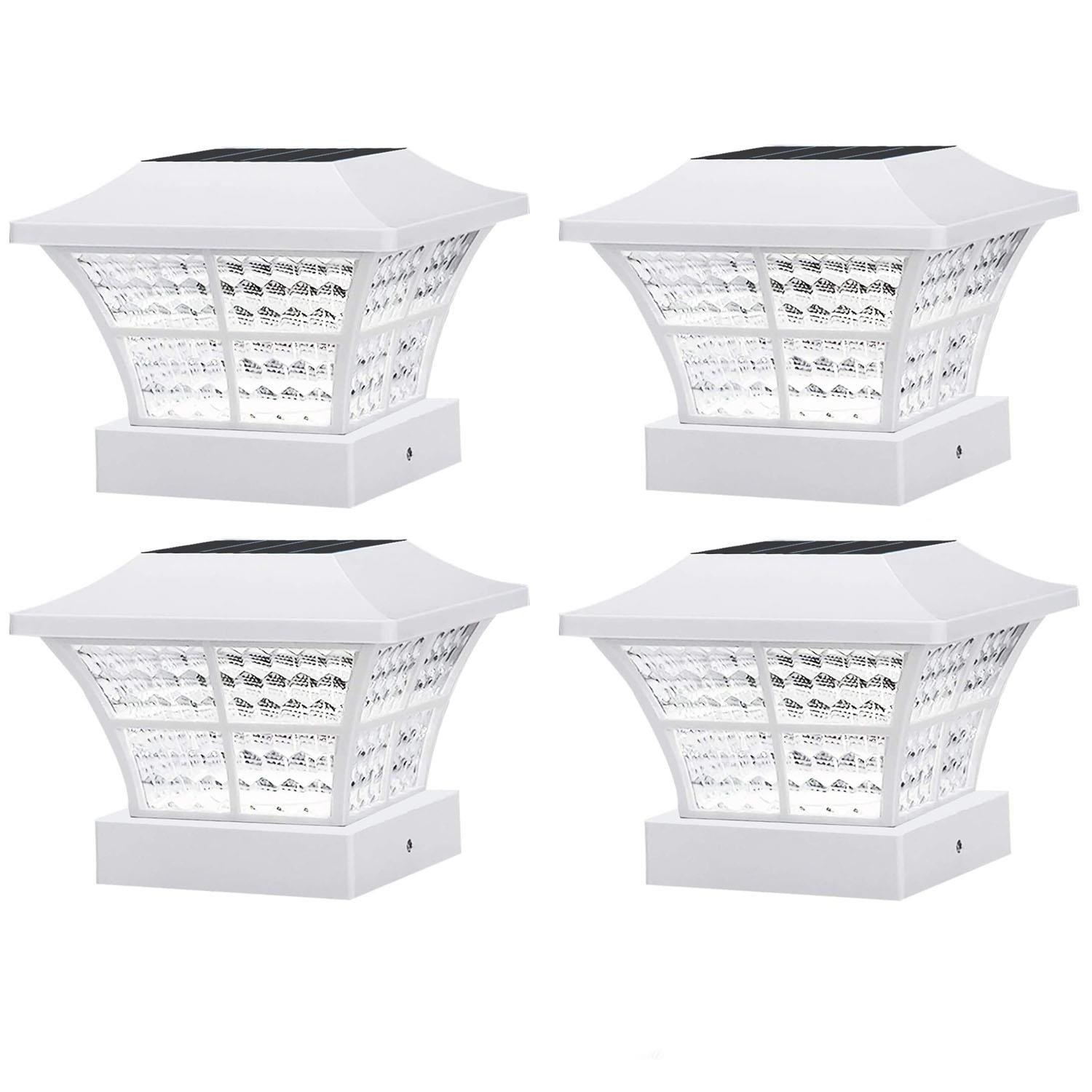 4 x Solar Powered White Led Outdoor Garden Post Deck Cap Square Fence Lights