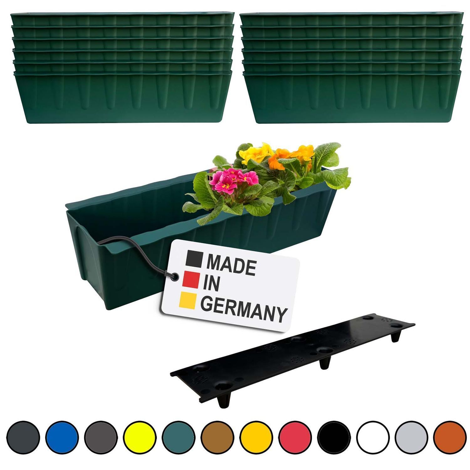 Flower Box Plant Box 12-Piece Set Dark Green Euro Pallet Insert Balcony Box