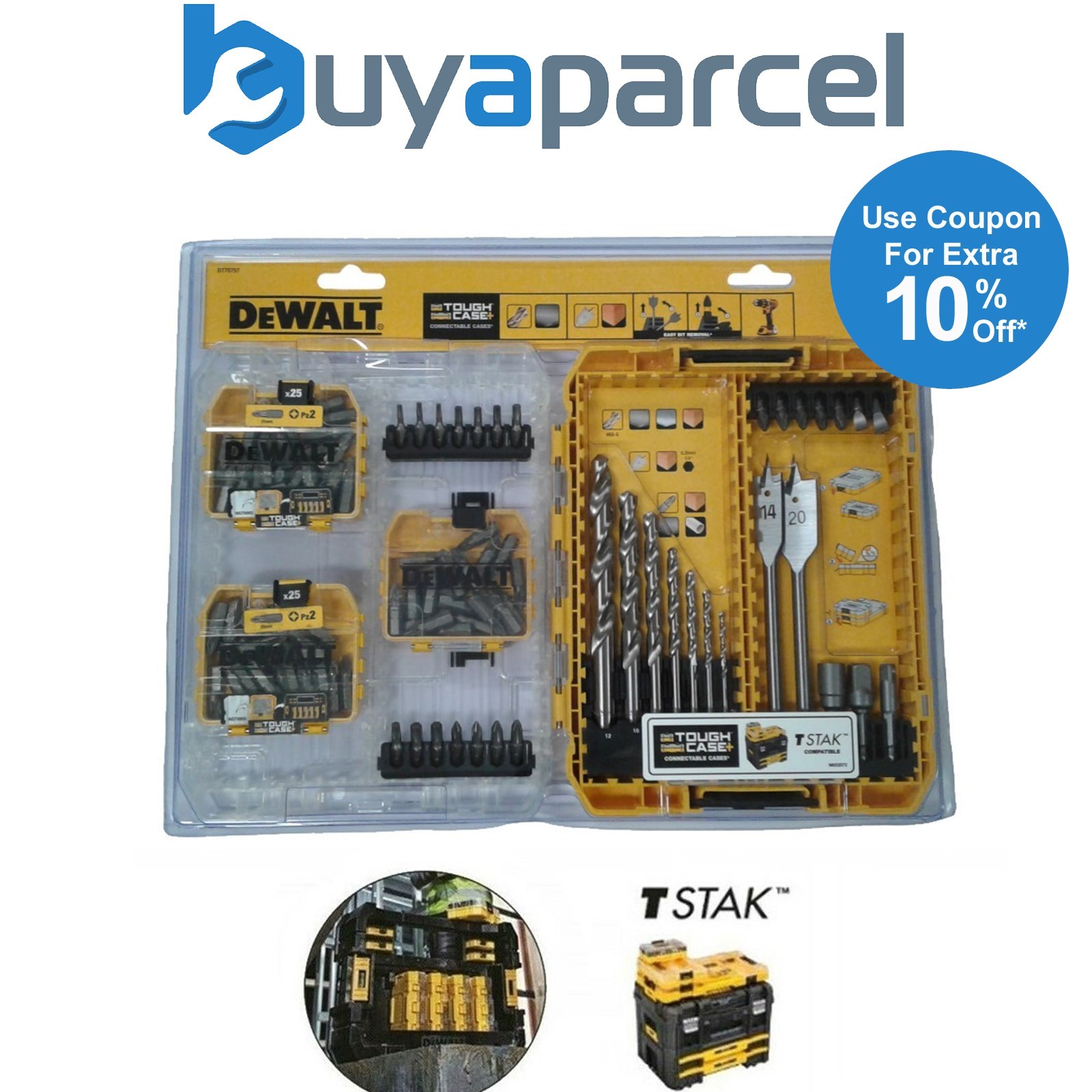 Dewalt Toughcase Extreme 105 Pc Drill & Bit Set Medium Tough Case TSTAK