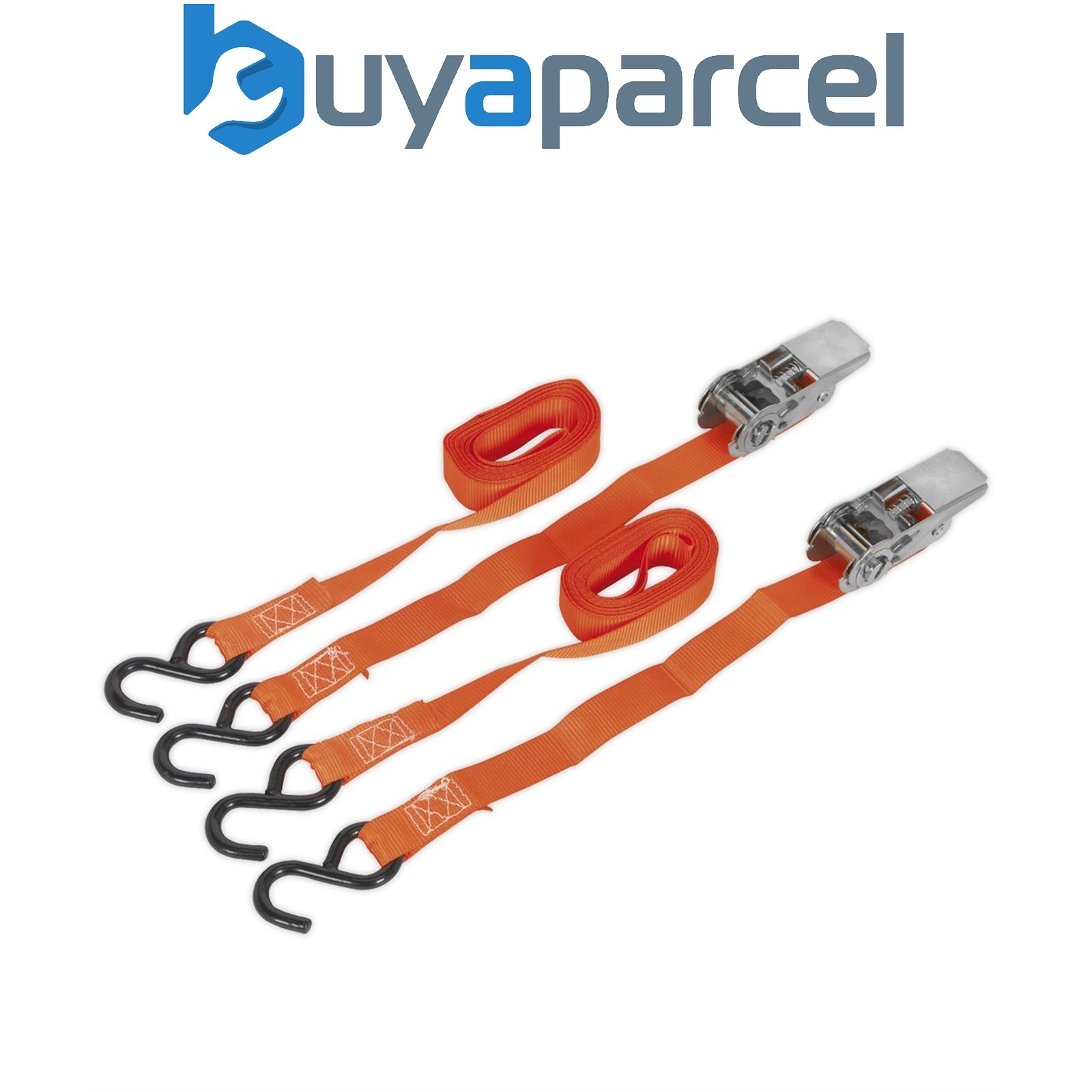 Sealey TD0540S2 Ratchet Straps Polyester Webbing with S-Hooks 25mm x 4m 500kg Br