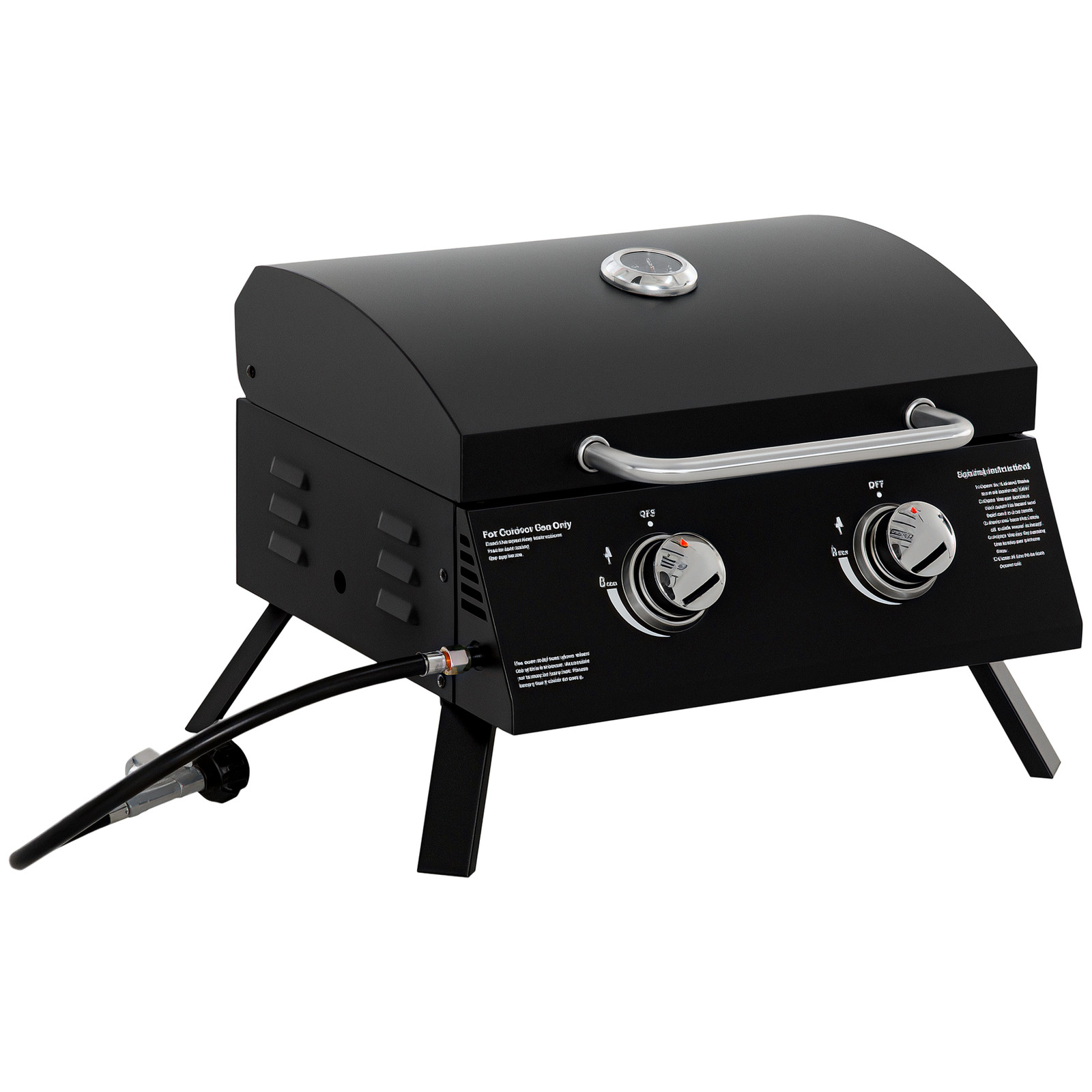 Outsunny Portable Tabletop Gas BBQ Grill Barbecue w/ 2 Burner Lid Thermometer