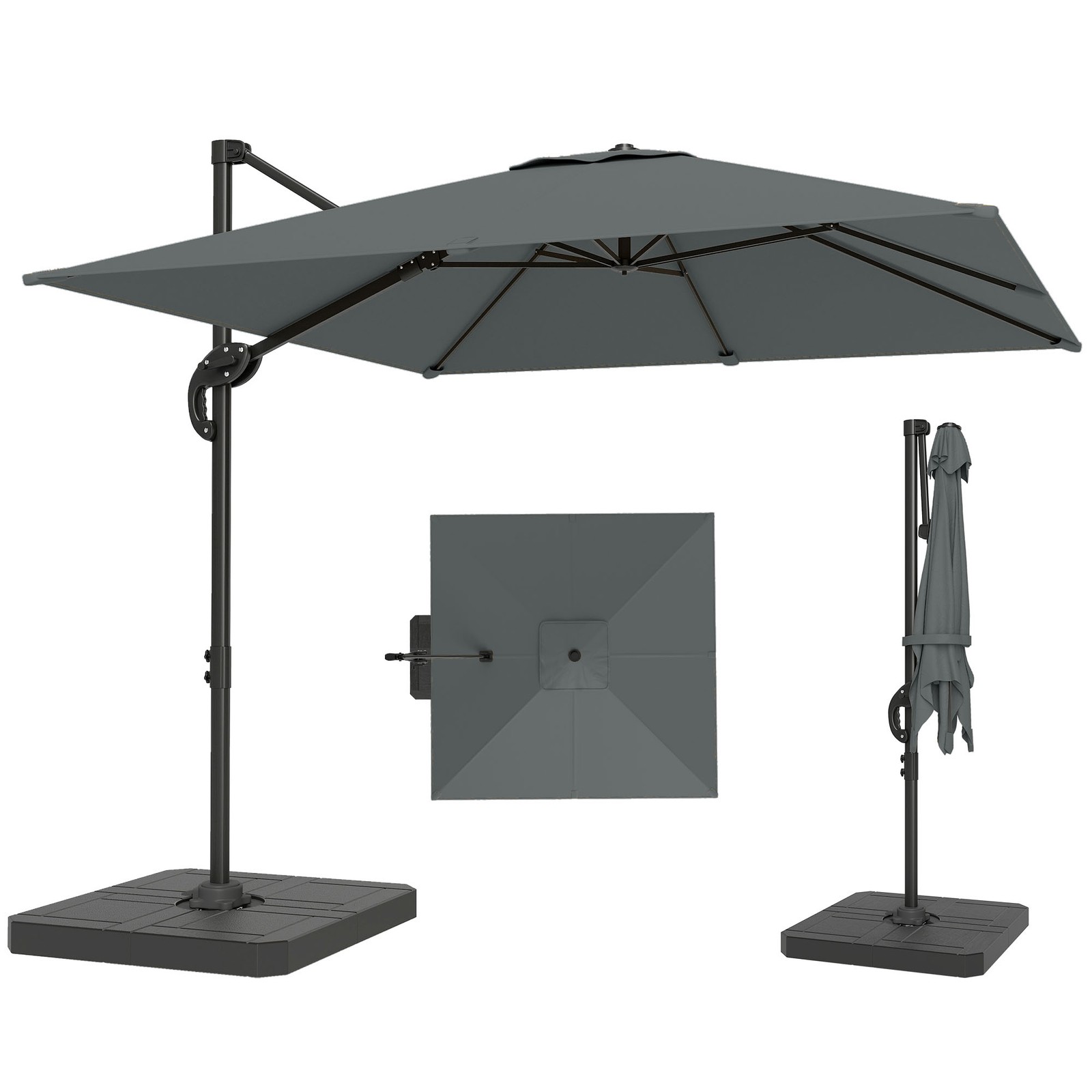Outsunny 2.4 x 2.4 m Cantilever Parasol w/ Umbrella Weights, Dark Grey