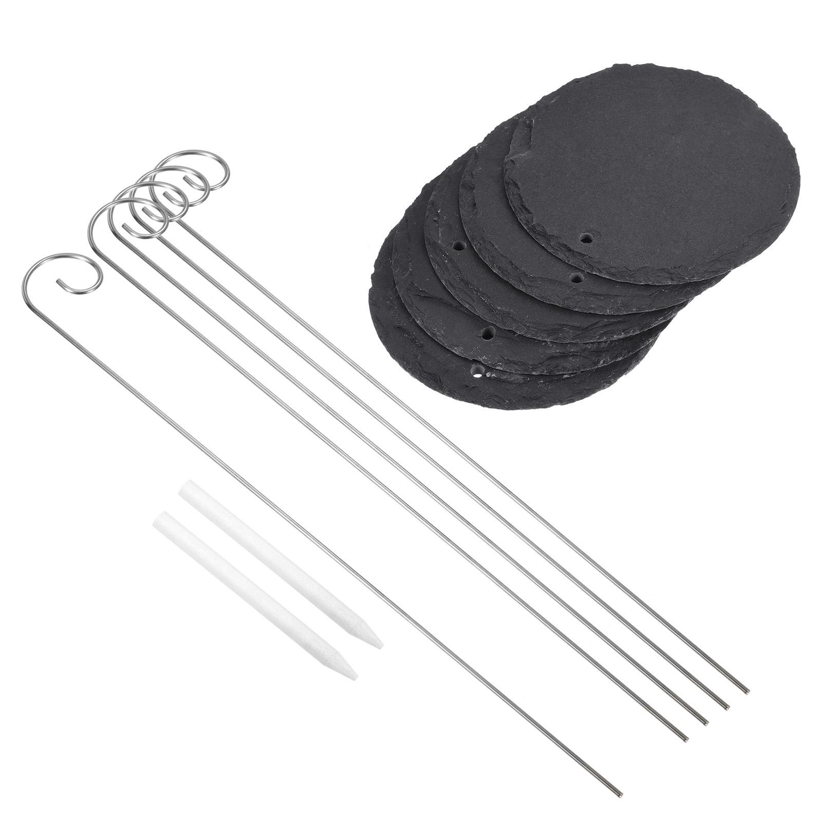 Slate Plant Labels with Stainless Steel Hanging Rod Pen Round Shape 10pcs