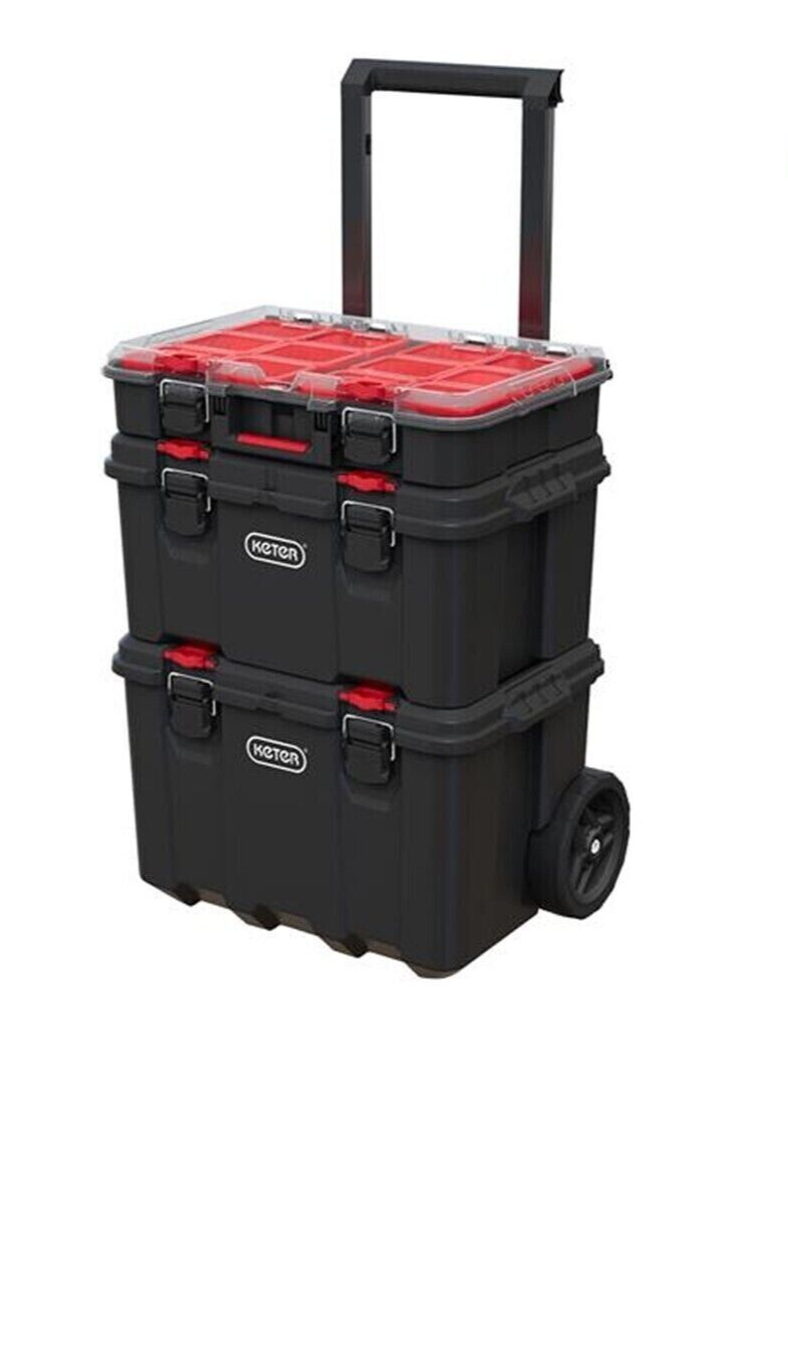 Keter Stack N Roll Modular Wheeled Tool Box Case Organiser Set KETSNRMOD 250927