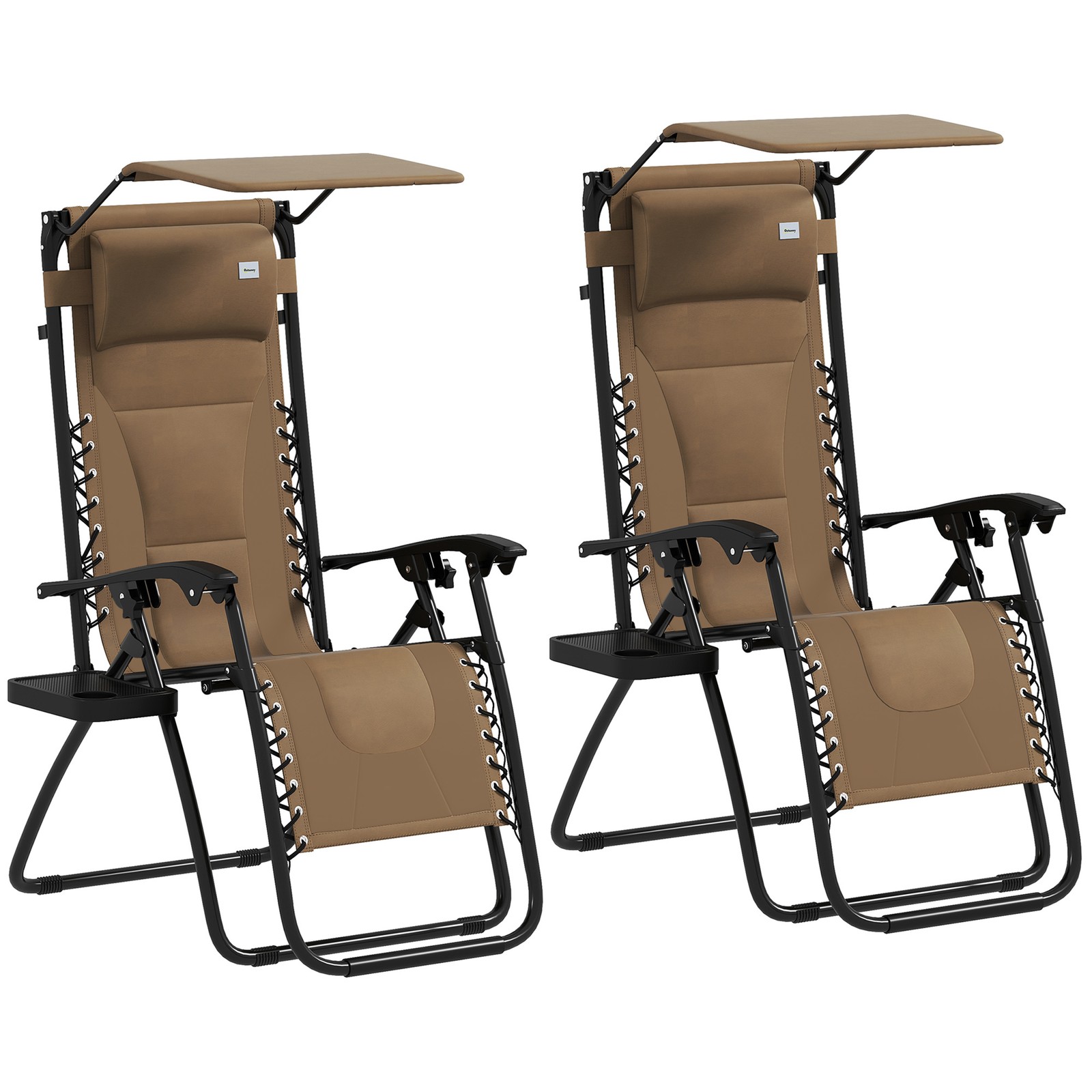 Outsunny 2 Pcs Zero Gravity Lounger Chair, Folding Reclining Chair, Brown