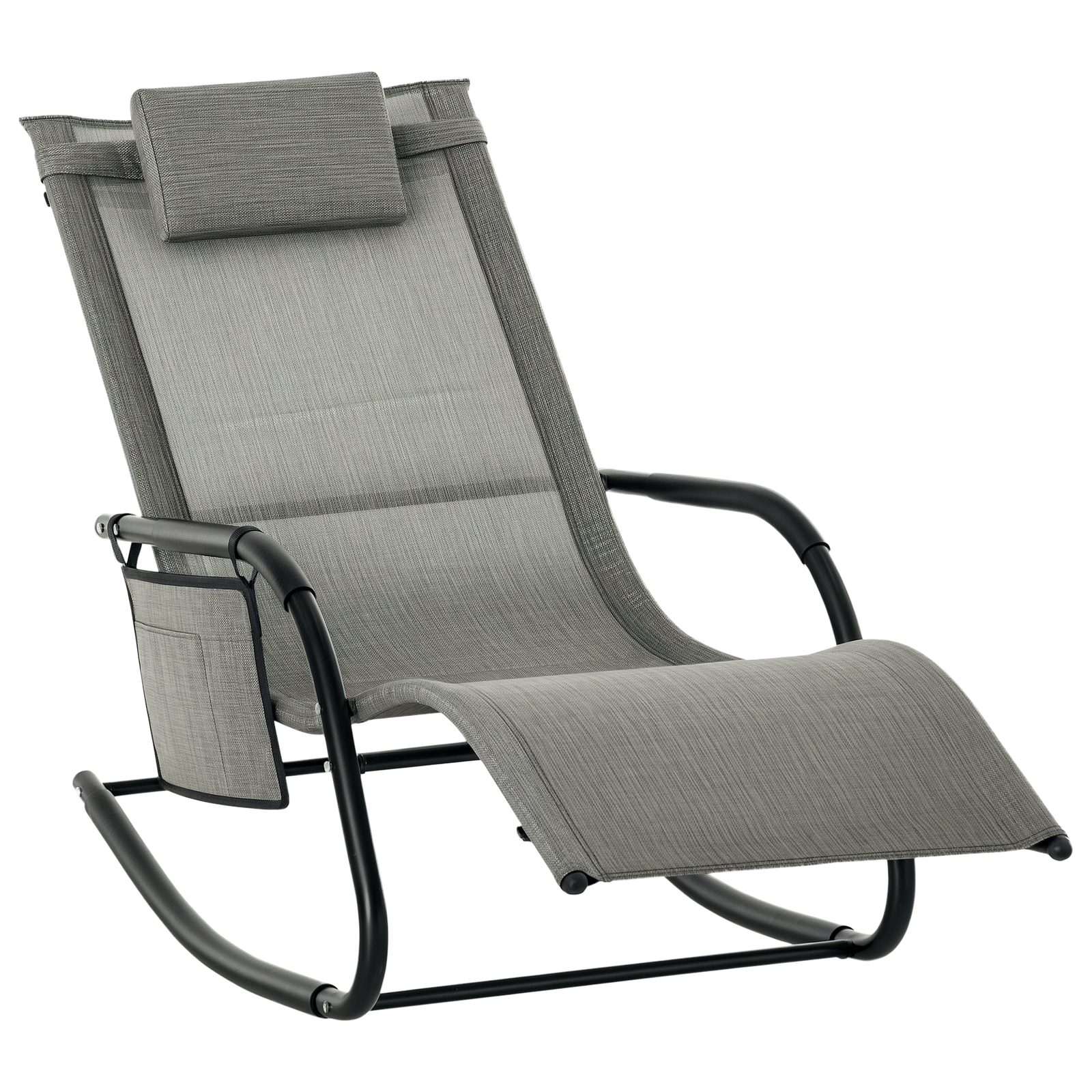 Outsunny Breathable Mesh Rocking Chair Outdoor Recliner w/ Headrest Dark Grey