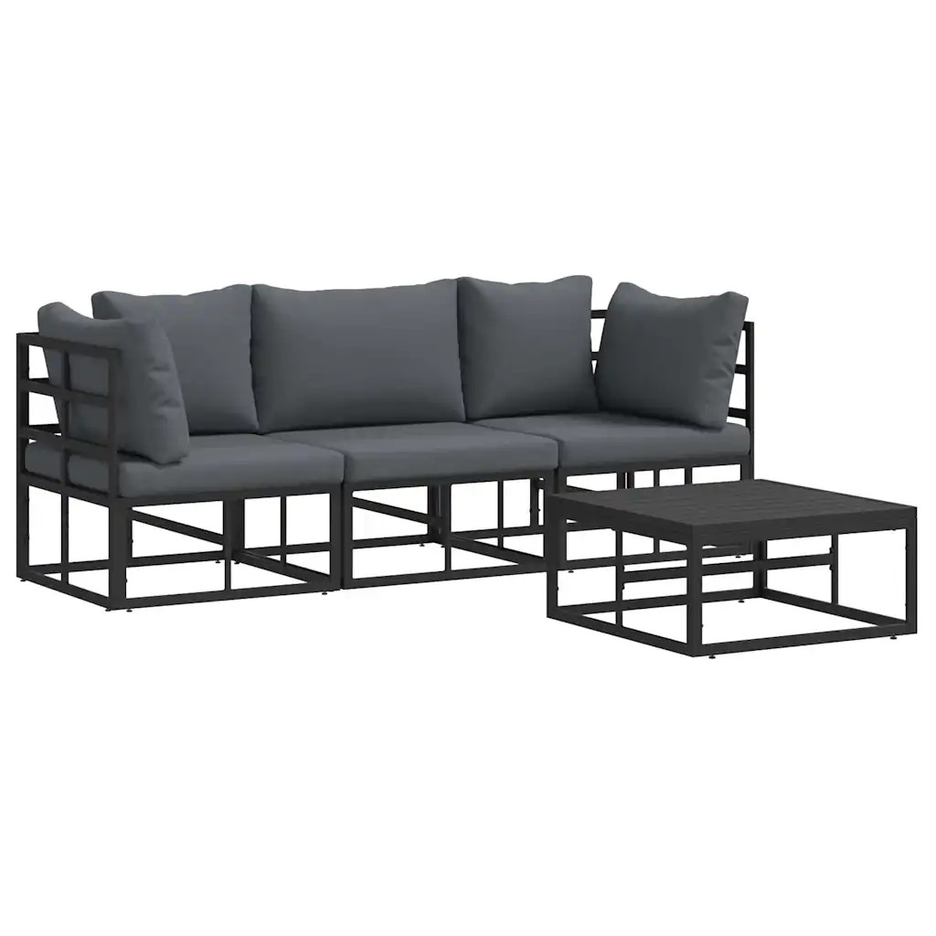 vidaXL Garden Sofa Set 4 pcs Black Metal, Garden and Terrace, Modern Outdoor Fur