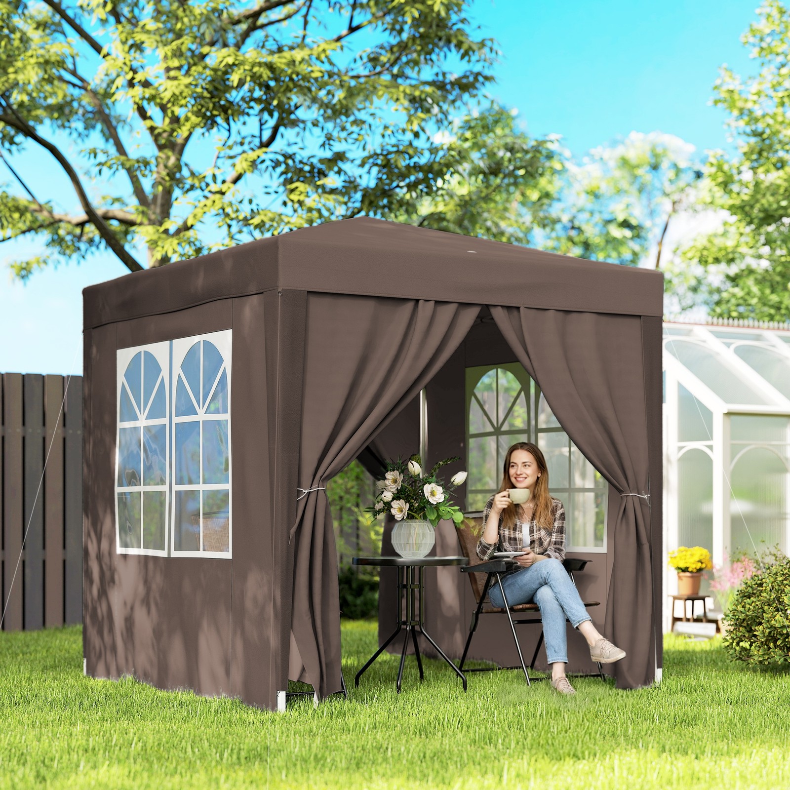 2m x 2m Garden Heavy Duty Pop Up Gazebo Marquee Party Tent Canopy Coffee