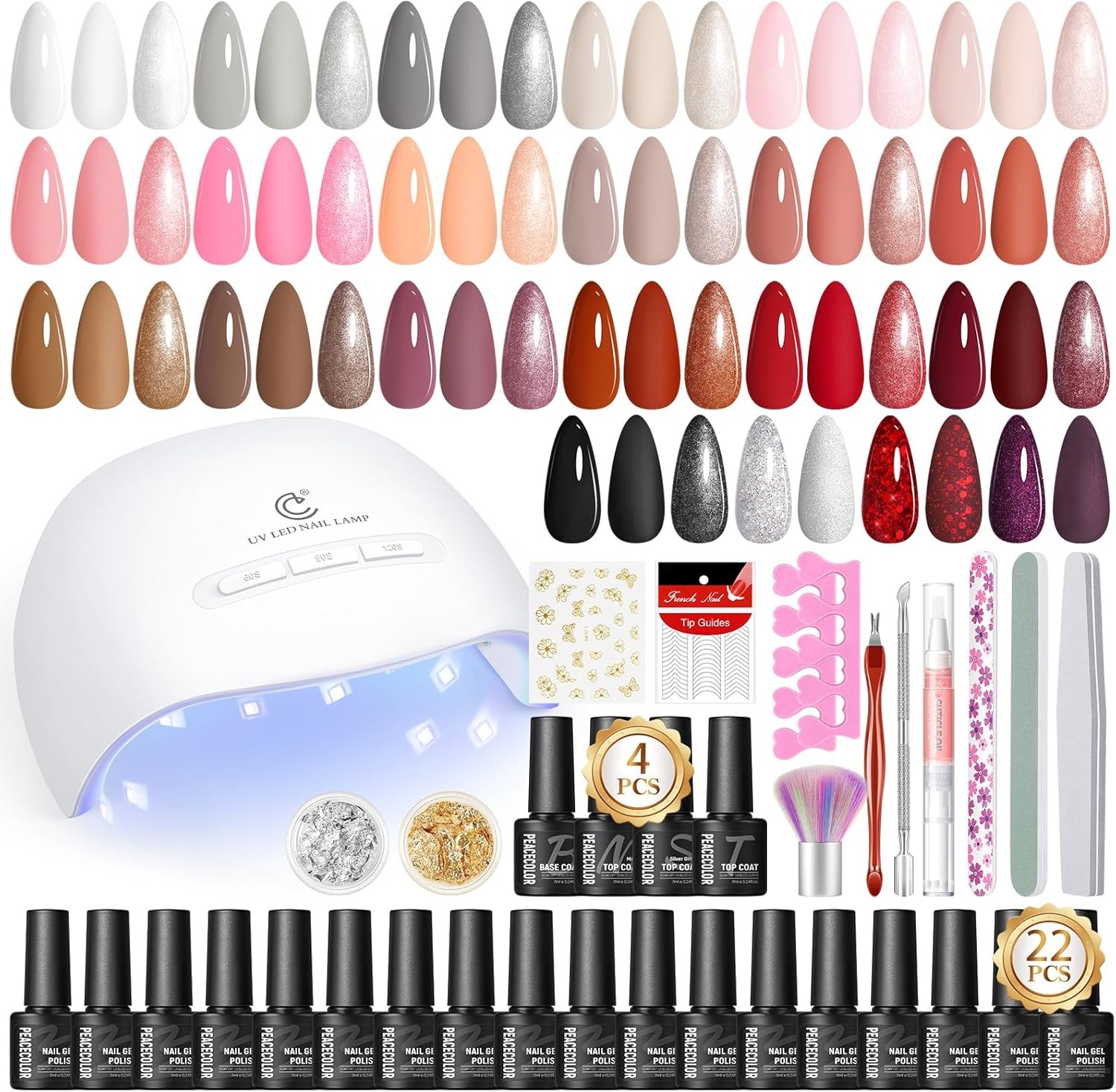 PEACECOLOR Gel Nail Polish Set, 39 PCS Gel Nail Kit with U V Lamp 22+4 Colours